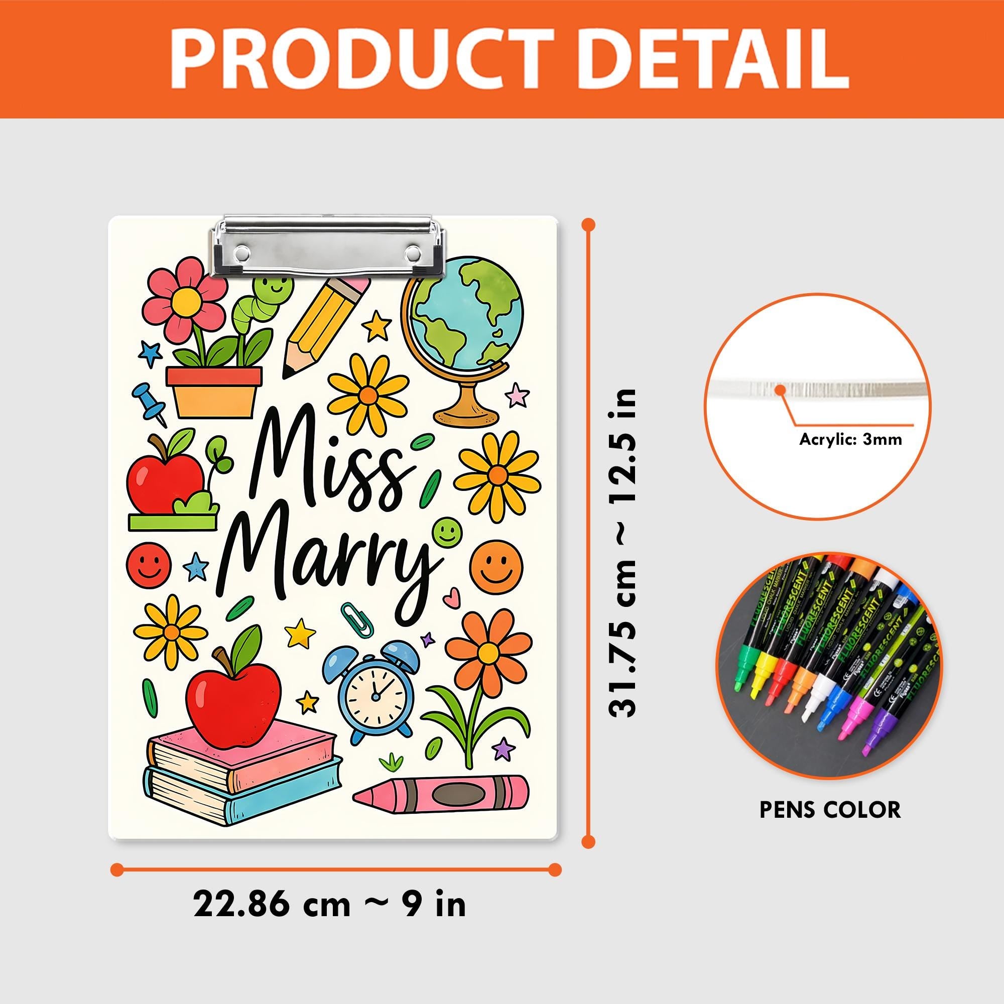 Custom Teacher Clipboard – Personalized Classroom Supply Design – Cute Name Clipboard for Miss Marry – School Desk Gift for Educators