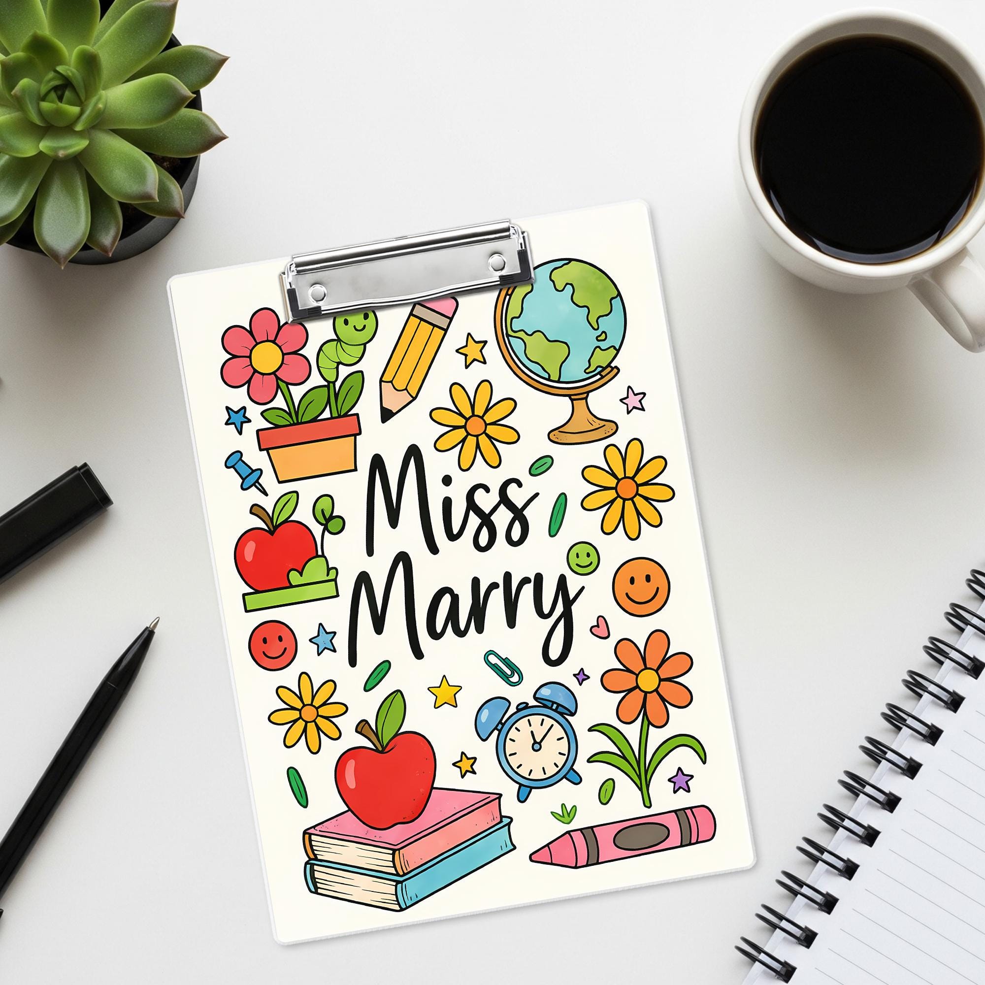 Custom Teacher Clipboard – Personalized Classroom Supply Design – Cute Name Clipboard for Miss Marry – School Desk Gift for Educators