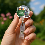 Funny Raccoon Dumpster Fire Badge Reel, “It’s Fine. Everything’s Fine.” ID Holder, Humor Gift for Teachers, Nurses, Educators, School Staffs