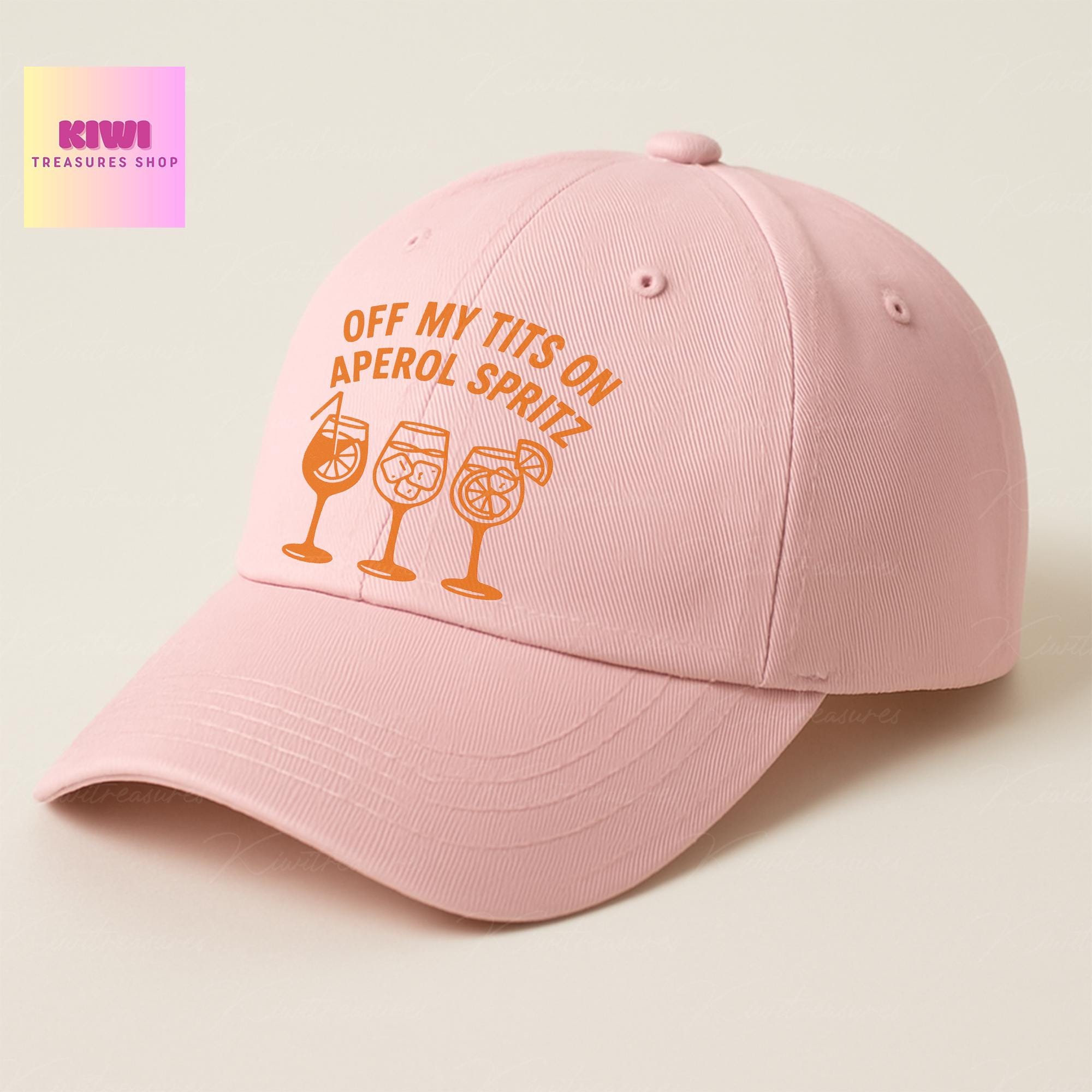 Off My Tits on Aperol Spritz Hat – Funny Cap for Aperol Lovers, Summer Party Drinking Hat, Bachelorette Beach Gift