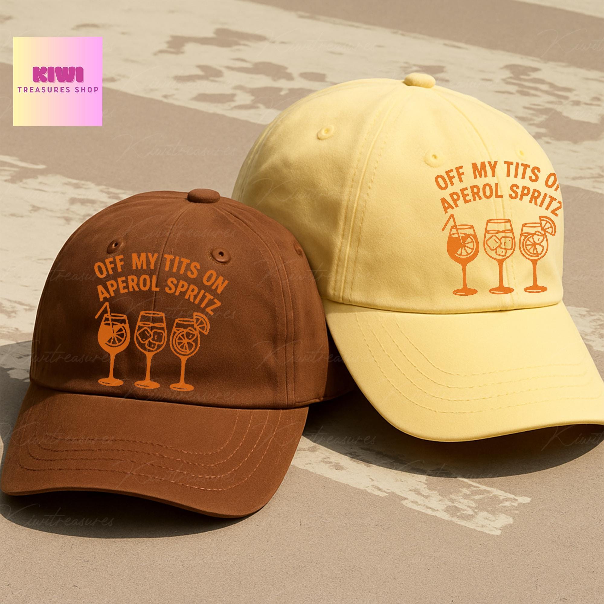 Off My Tits on Aperol Spritz Hat – Funny Cap for Aperol Lovers, Summer Party Drinking Hat, Bachelorette Beach Gift