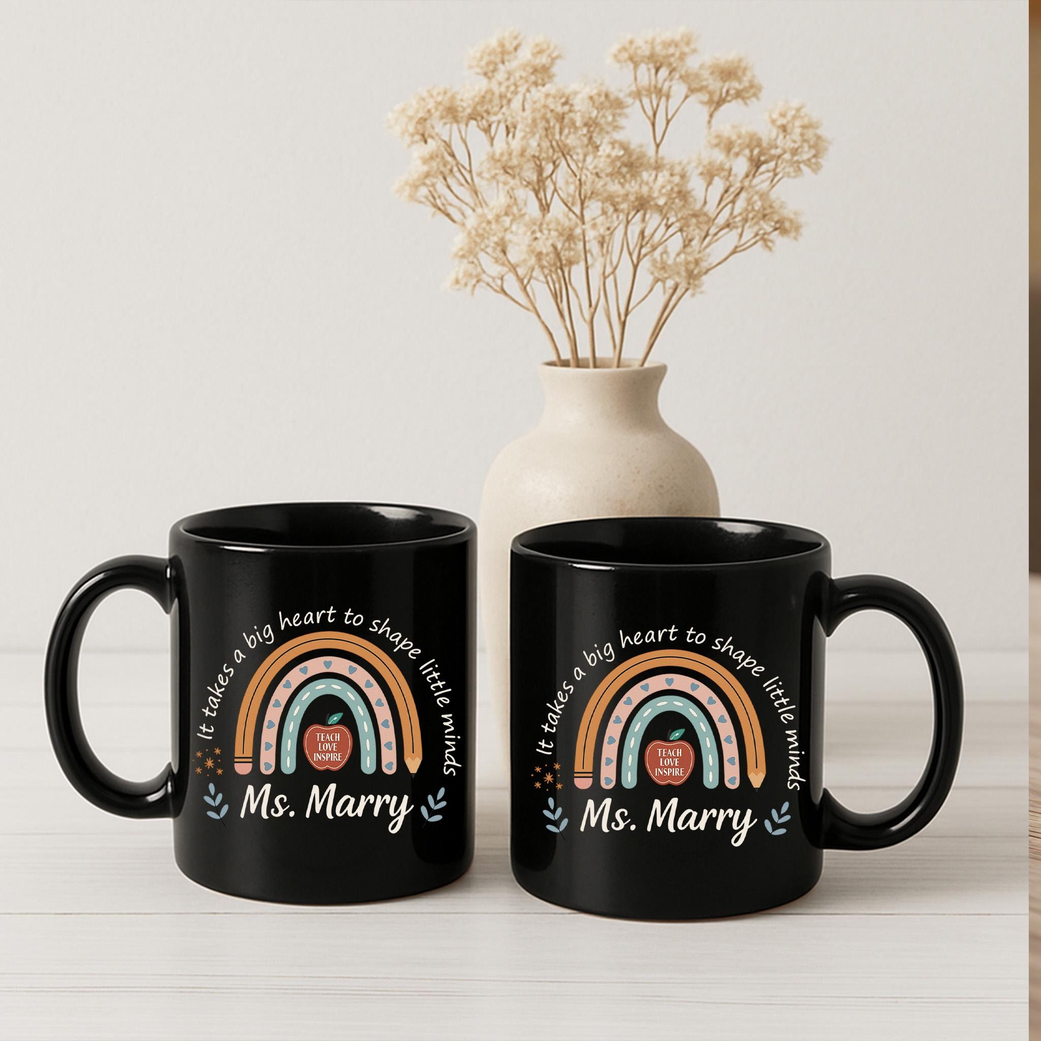 Custom Teacher Name Mug | Back to School Gift for Teacher | Personalized Rainbow Coffee Cup | Teacher Appreciation Gift