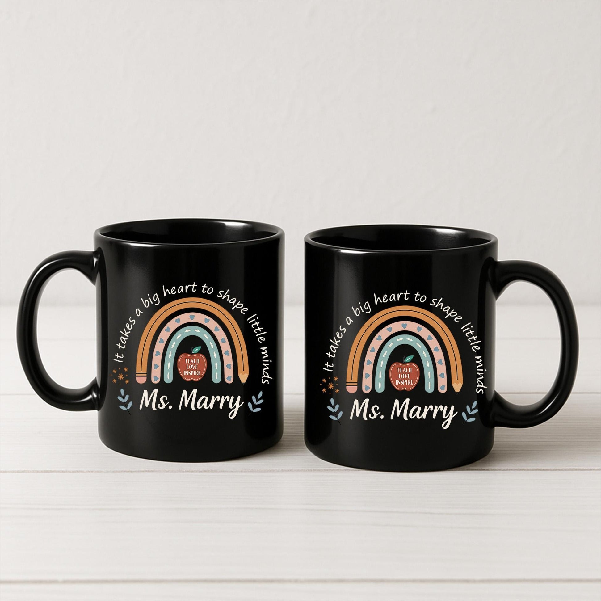 Custom Teacher Name Mug | Back to School Gift for Teacher | Personalized Rainbow Coffee Cup | Teacher Appreciation Gift