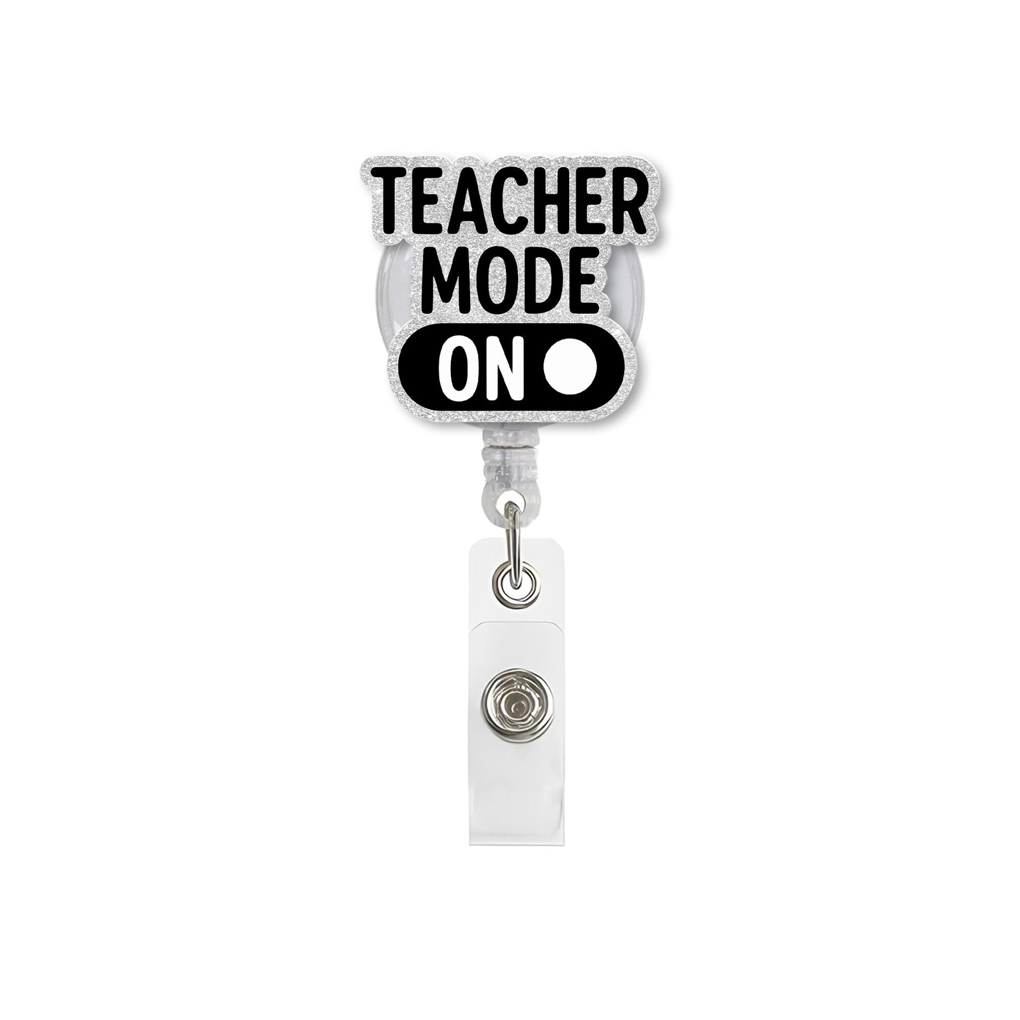 Teacher Mode On Badge Reel | Funny Teacher ID Holder | Back to School Teacher Gift | Retractable Badge Clip for Classroom Lanyard