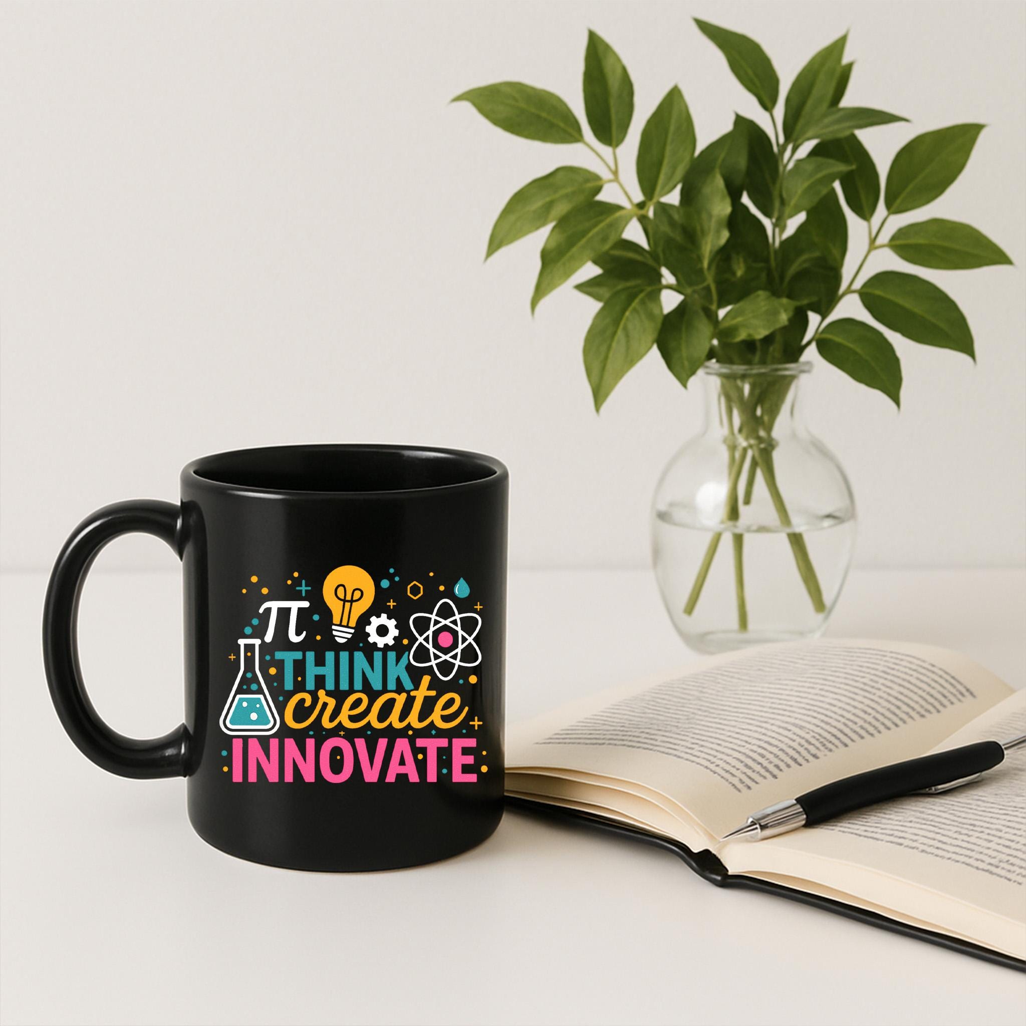 Think Create Innovate Teacher Mug | STEM Science Math Mug | Back to School Gift for Teachers | Inspirational Classroom Coffee Cup