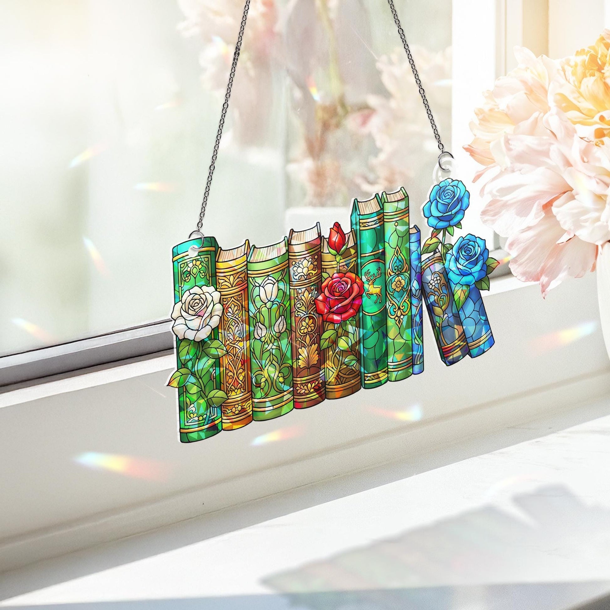 Colorful Books Acrylic Window Hanging | Back to School Classroom Decor | Book Lover Gift | Teacher Library Shelf Decoration