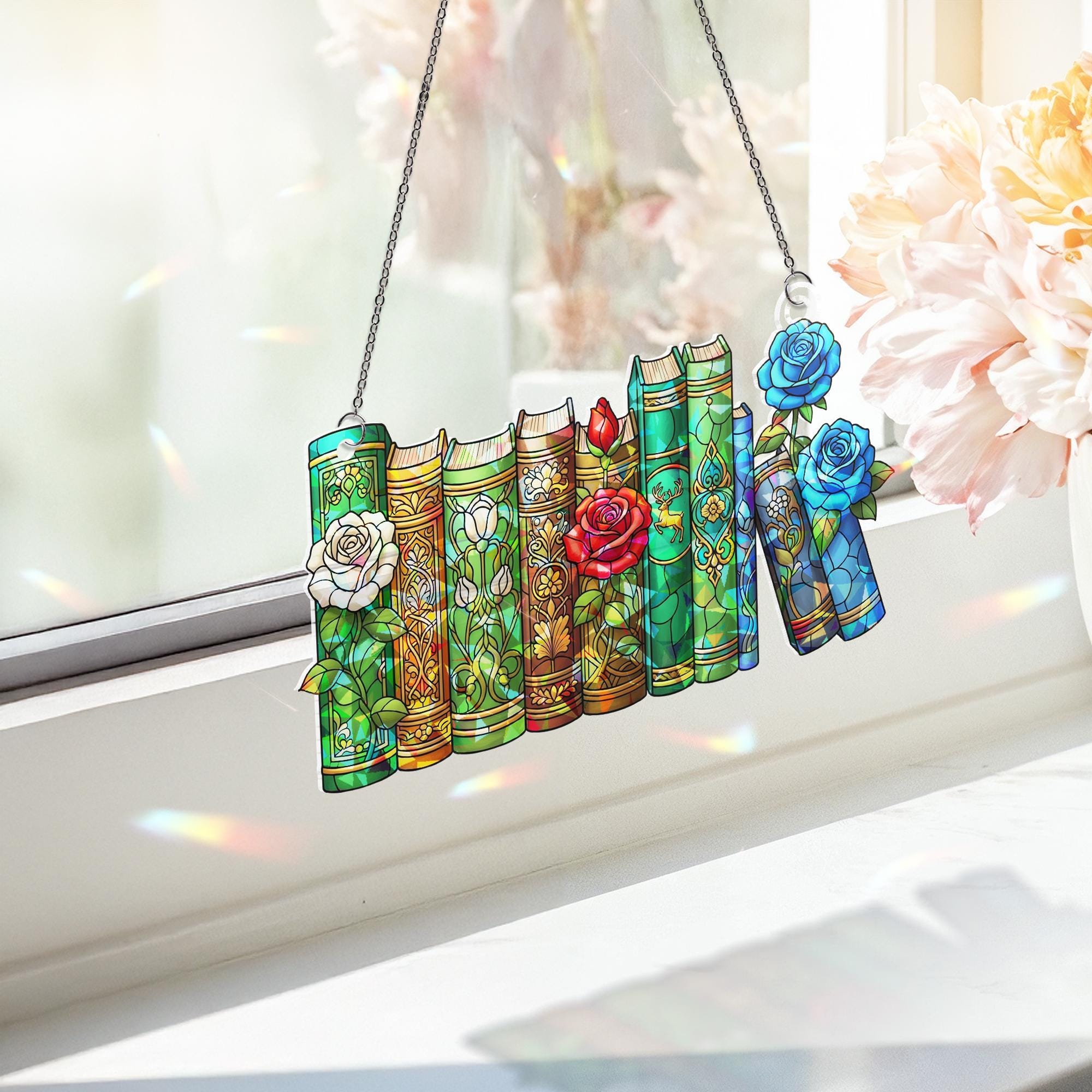 Colorful Books Acrylic Window Hanging | Back to School Classroom Decor | Book Lover Gift | Teacher Library Shelf Decoration