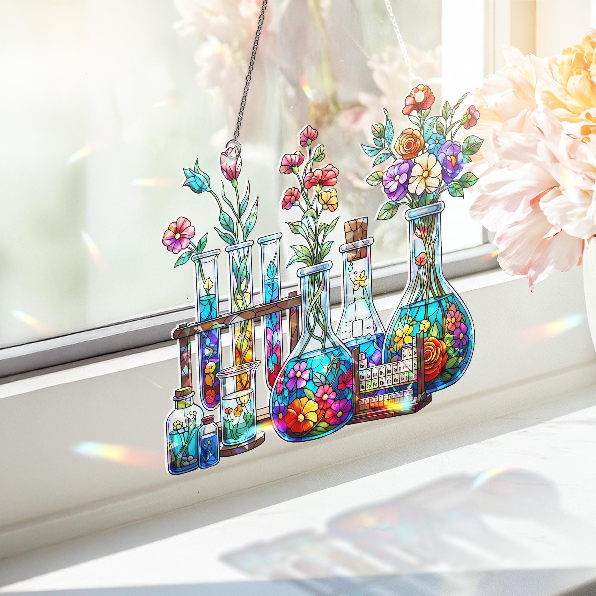 Science Classroom Acrylic Window Hanging | Chemistry Teacher Decor | Lab Glassware Art | Back to School STEM Gift for Teachers
