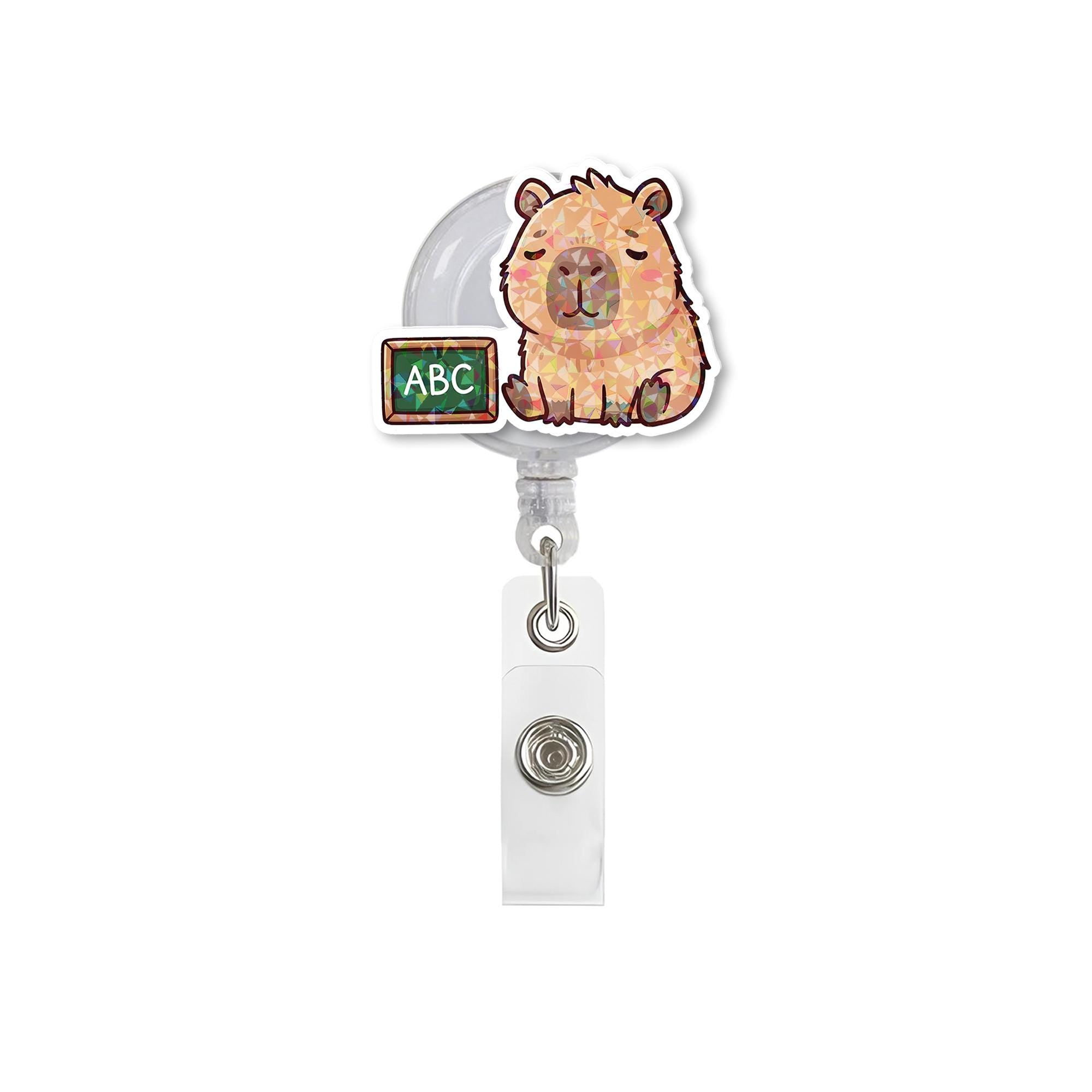 Capybara Teacher Badge Reel | Cute Animal ID Holder | ABC Chalkboard Clip | Retractable Reel for Back to School | Teacher Gift Idea
