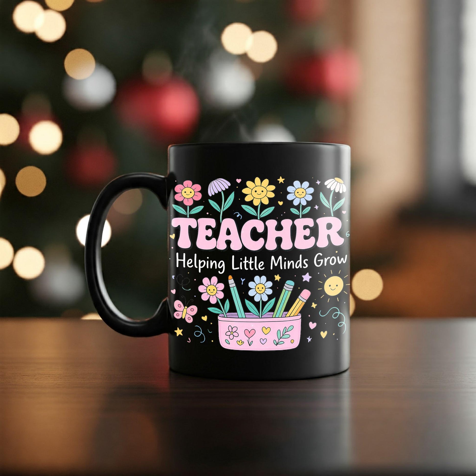 Teacher Mug Helping Little Minds Grow | Back to School Gift for Teachers | Floral Pencil Cup Coffee Cup | Classroom Appreciation Gift