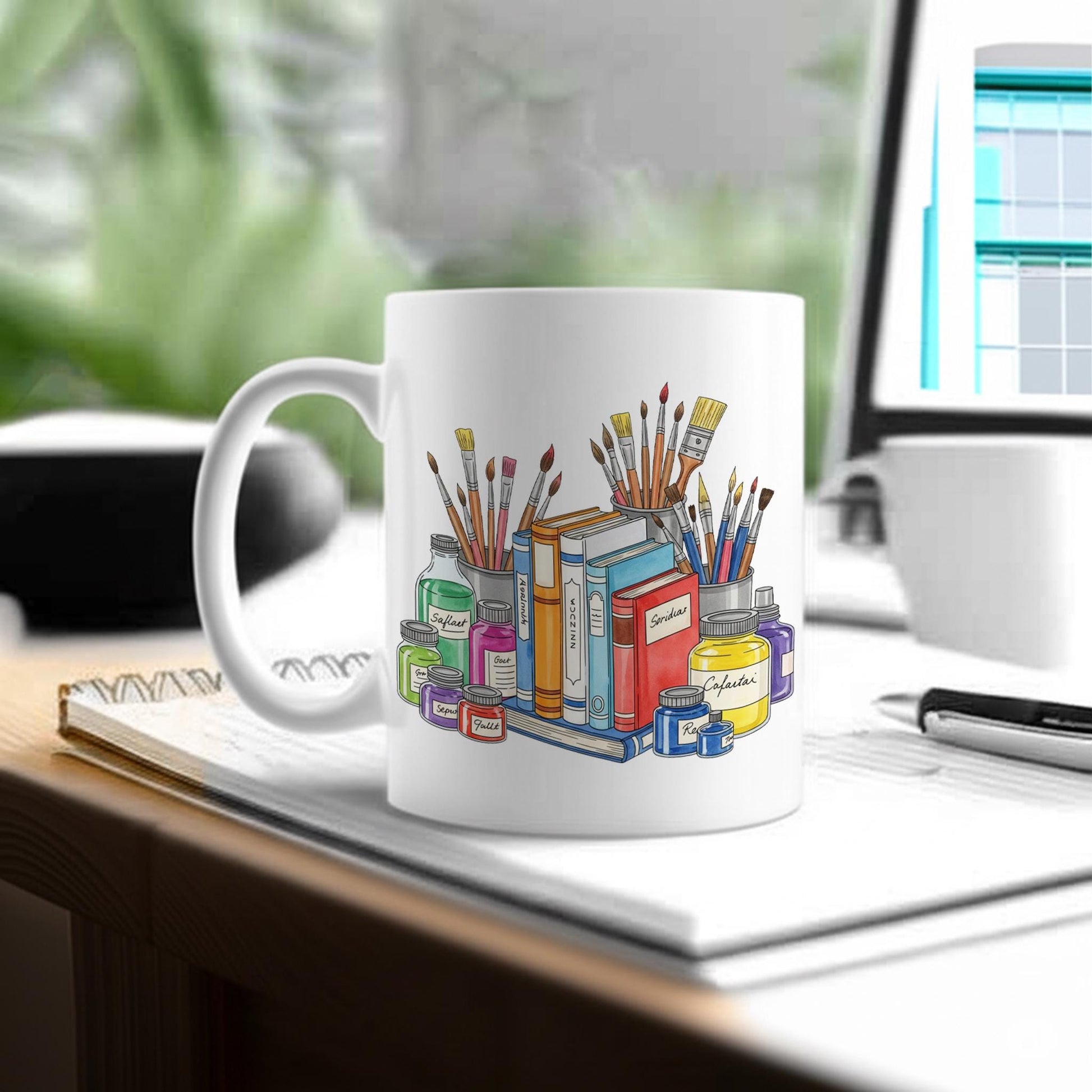 Back to School Art Teacher Mug | Colorful Books & Paint Supplies Coffee Cup | Creative Classroom Gift for Artists and Educators