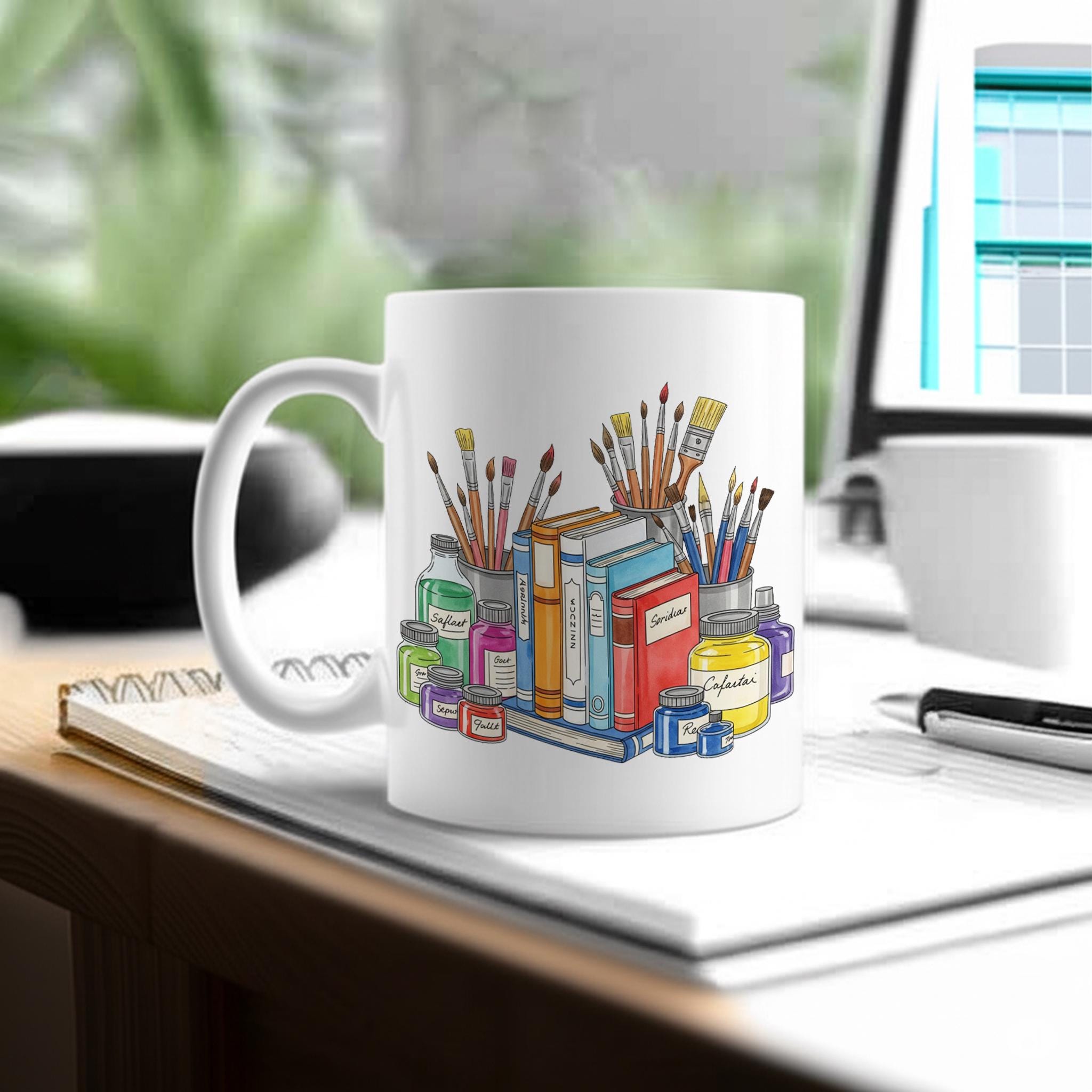 Back to School Art Teacher Mug | Colorful Books & Paint Supplies Coffee Cup | Creative Classroom Gift for Artists and Educators