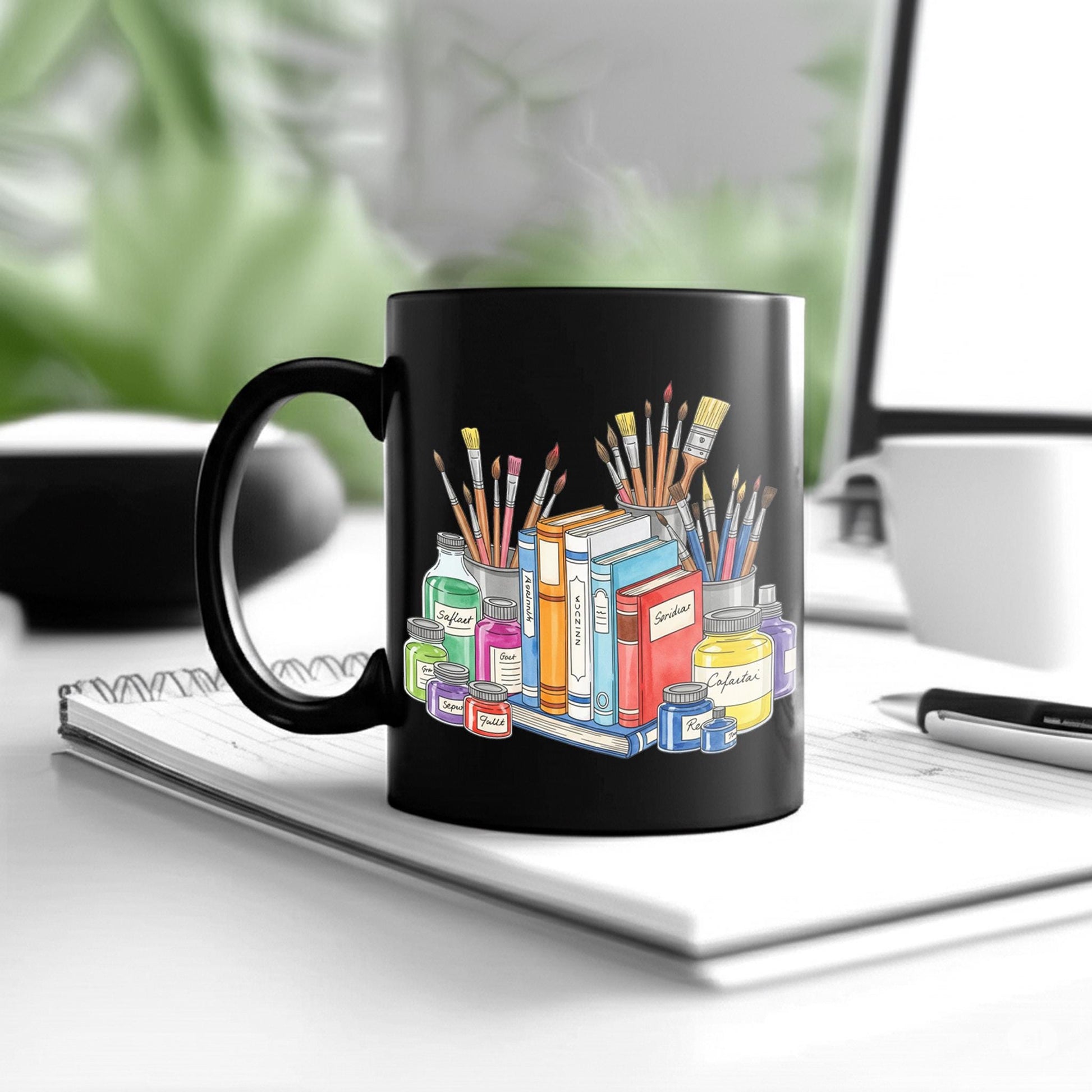 Back to School Art Teacher Mug | Colorful Books & Paint Supplies Coffee Cup | Creative Classroom Gift for Artists and Educators