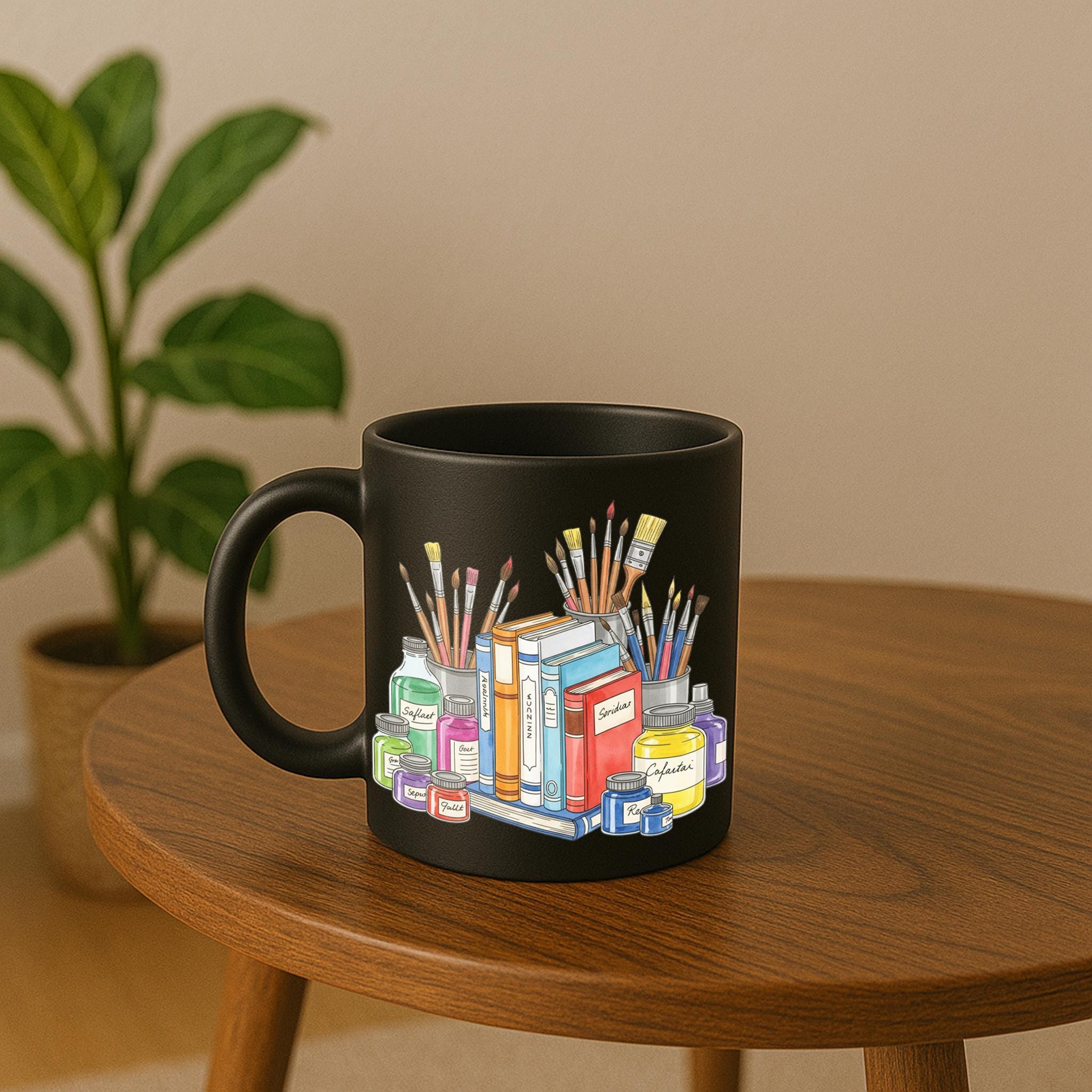 Back to School Art Teacher Mug | Colorful Books & Paint Supplies Coffee Cup | Creative Classroom Gift for Artists and Educators