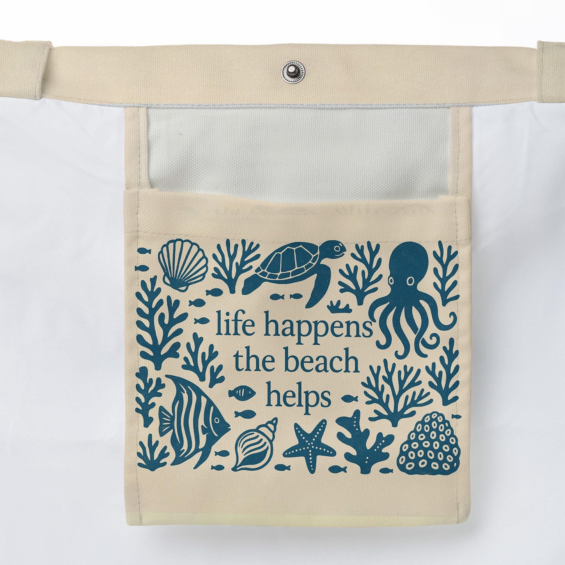 Life Happens the Beach Helps Tote – Coastal Canvas Bag with Sea Creatures, Nautical Summer Beach Bag for Ocean Lovers & Vacation Days