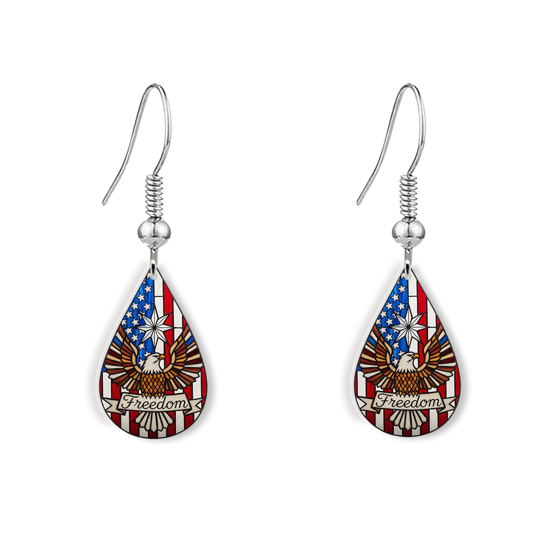 Freedom Eagle Earrings, Patriotic Teardrop Jewelry, USA Flag Dangle, 4th of July Accessories, American Pride Gift for Her