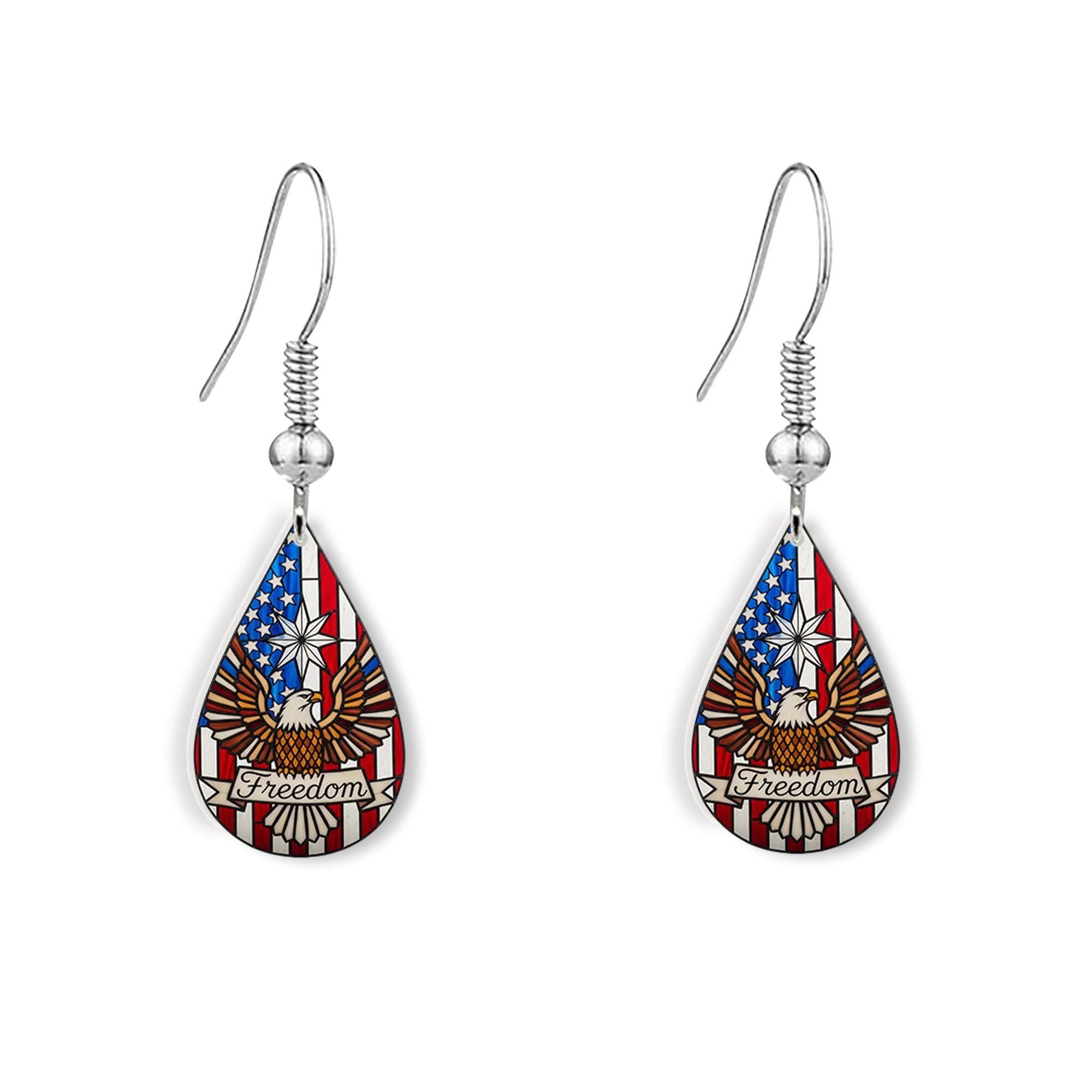 Freedom Eagle Earrings, Patriotic Teardrop Jewelry, USA Flag Dangle, 4th of July Accessories, American Pride Gift for Her