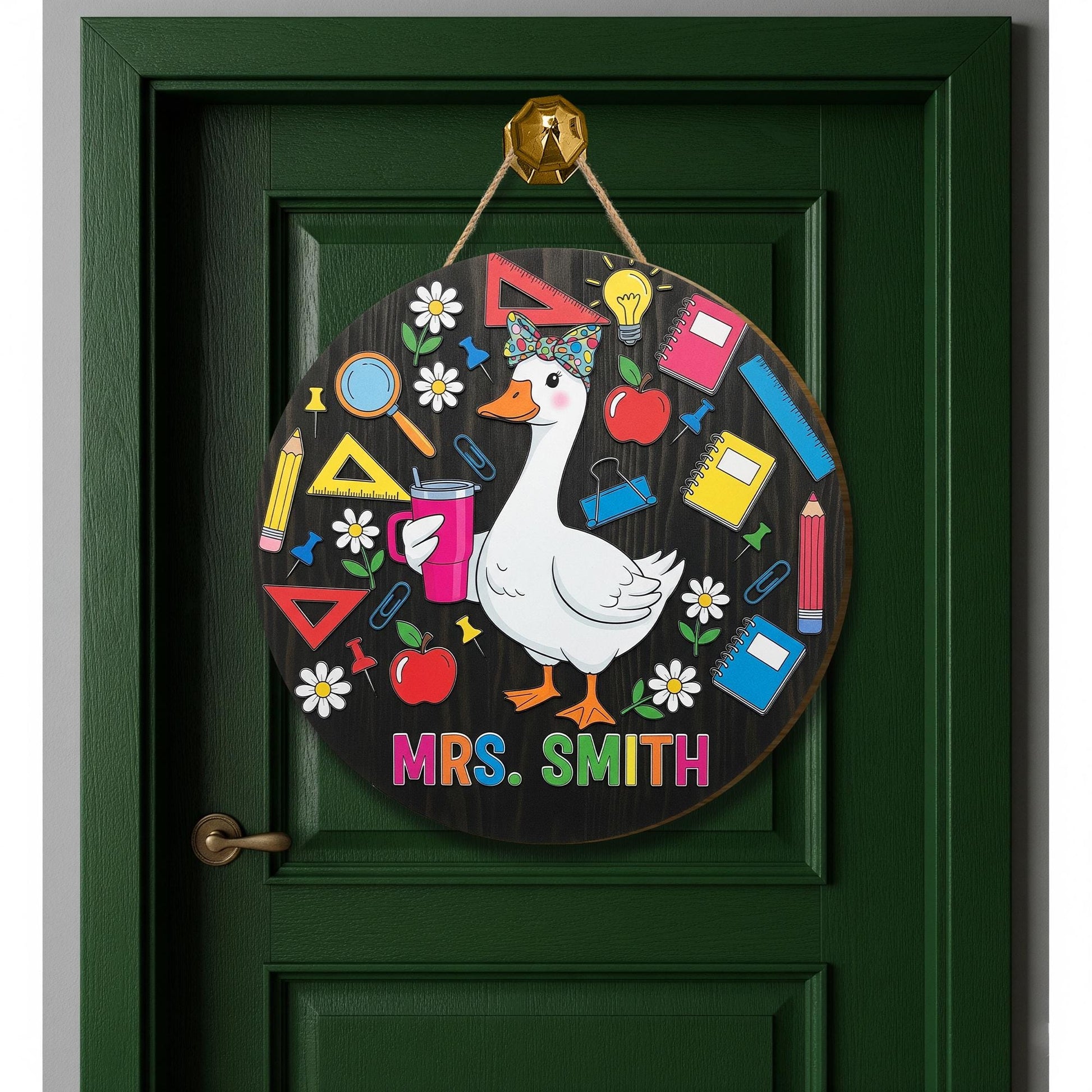 Funny Goose Teacher Door Sign – Personalized Classroom Decor with Name, Back to School Gift for Teachers, Cute Duck Theme Sign, Welcome Sign