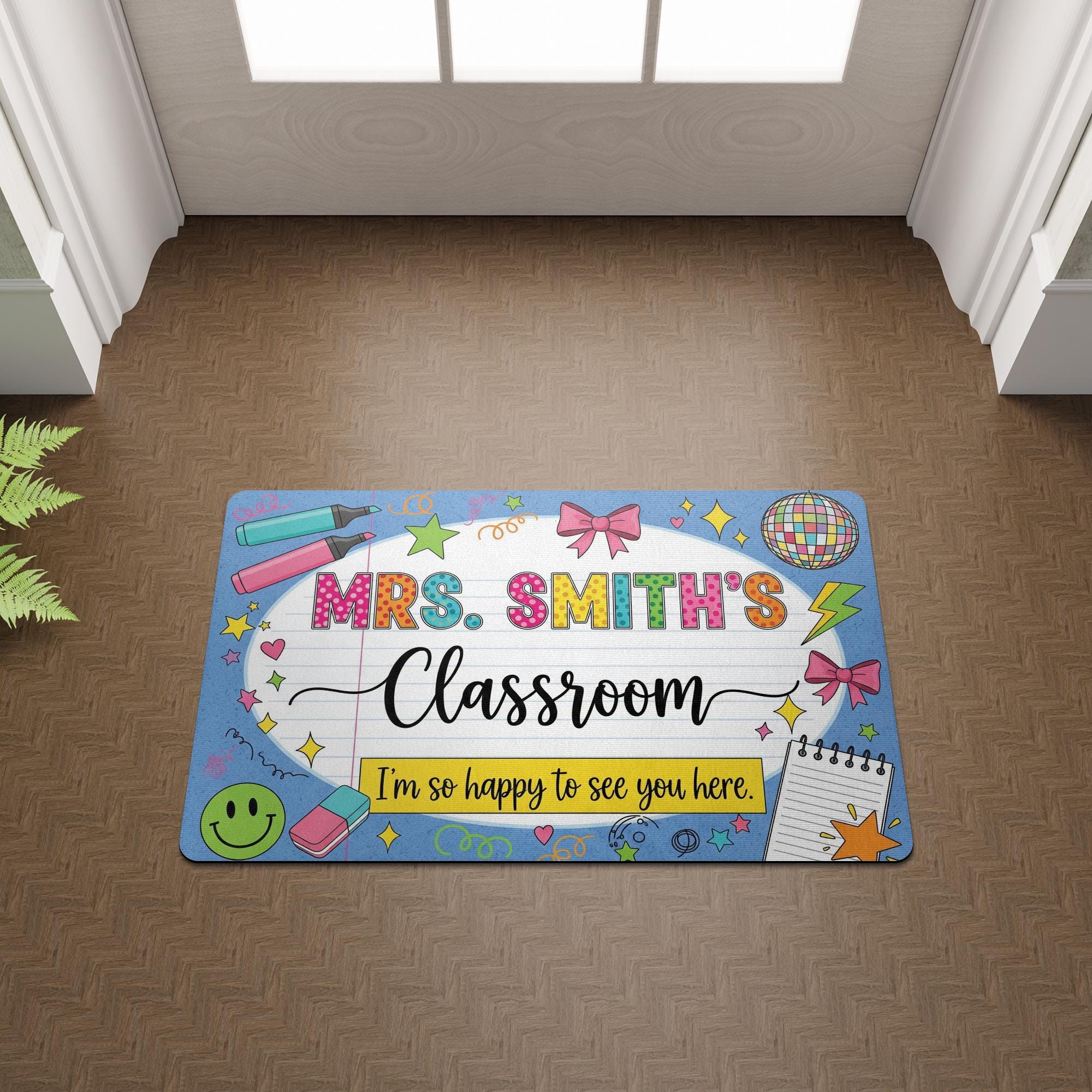 Personalized Teacher Door Mat – Classroom Rug, Cute Welcome Mat for School, Back to School Decor, Custom Name Doormat, School Entrance Rug