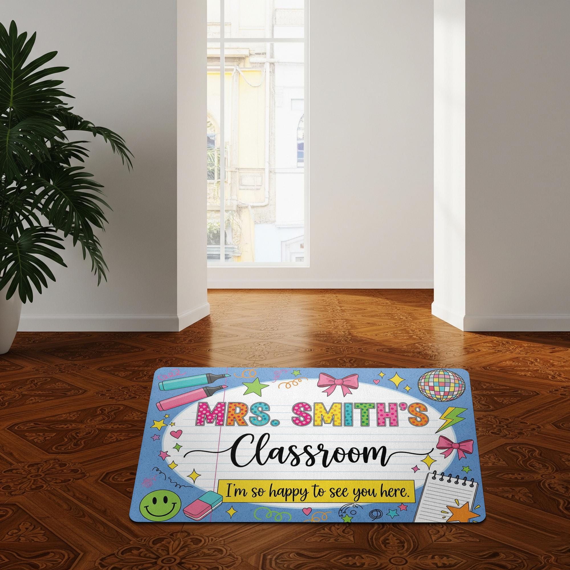Personalized Teacher Door Mat – Classroom Rug, Cute Welcome Mat for School, Back to School Decor, Custom Name Doormat, School Entrance Rug