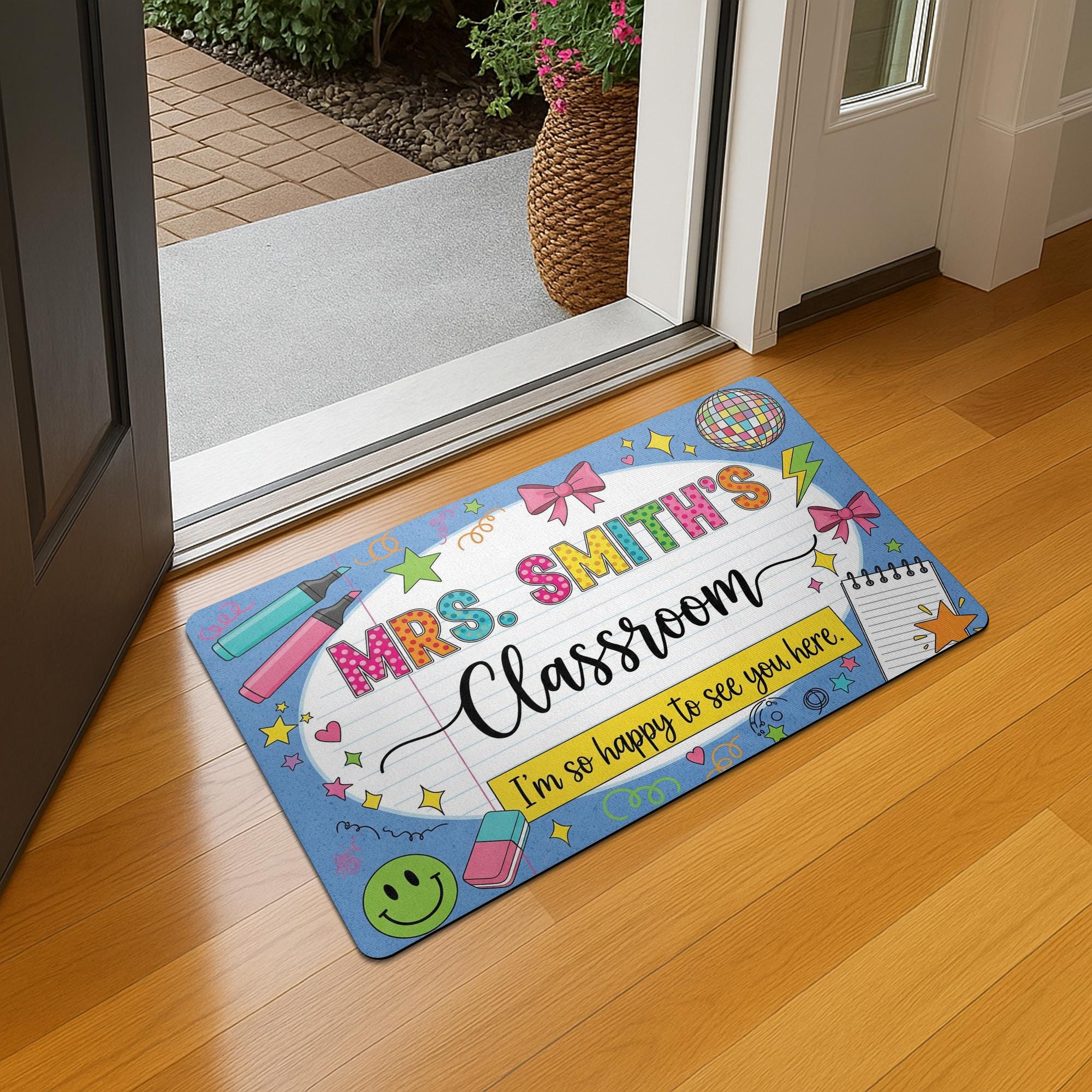 Personalized Teacher Door Mat – Classroom Rug, Cute Welcome Mat for School, Back to School Decor, Custom Name Doormat, School Entrance Rug
