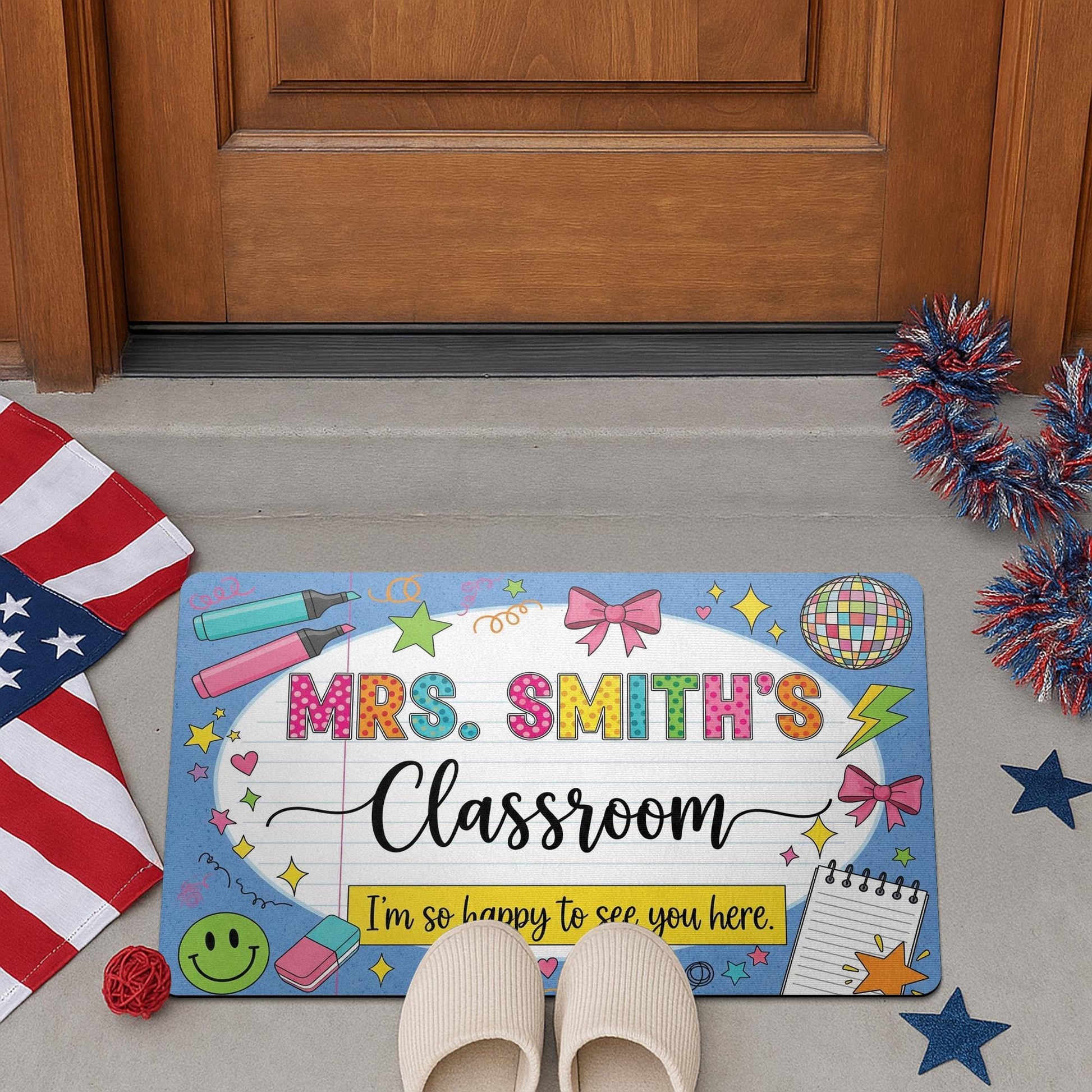 Personalized Teacher Door Mat – Classroom Rug, Cute Welcome Mat for School, Back to School Decor, Custom Name Doormat, School Entrance Rug