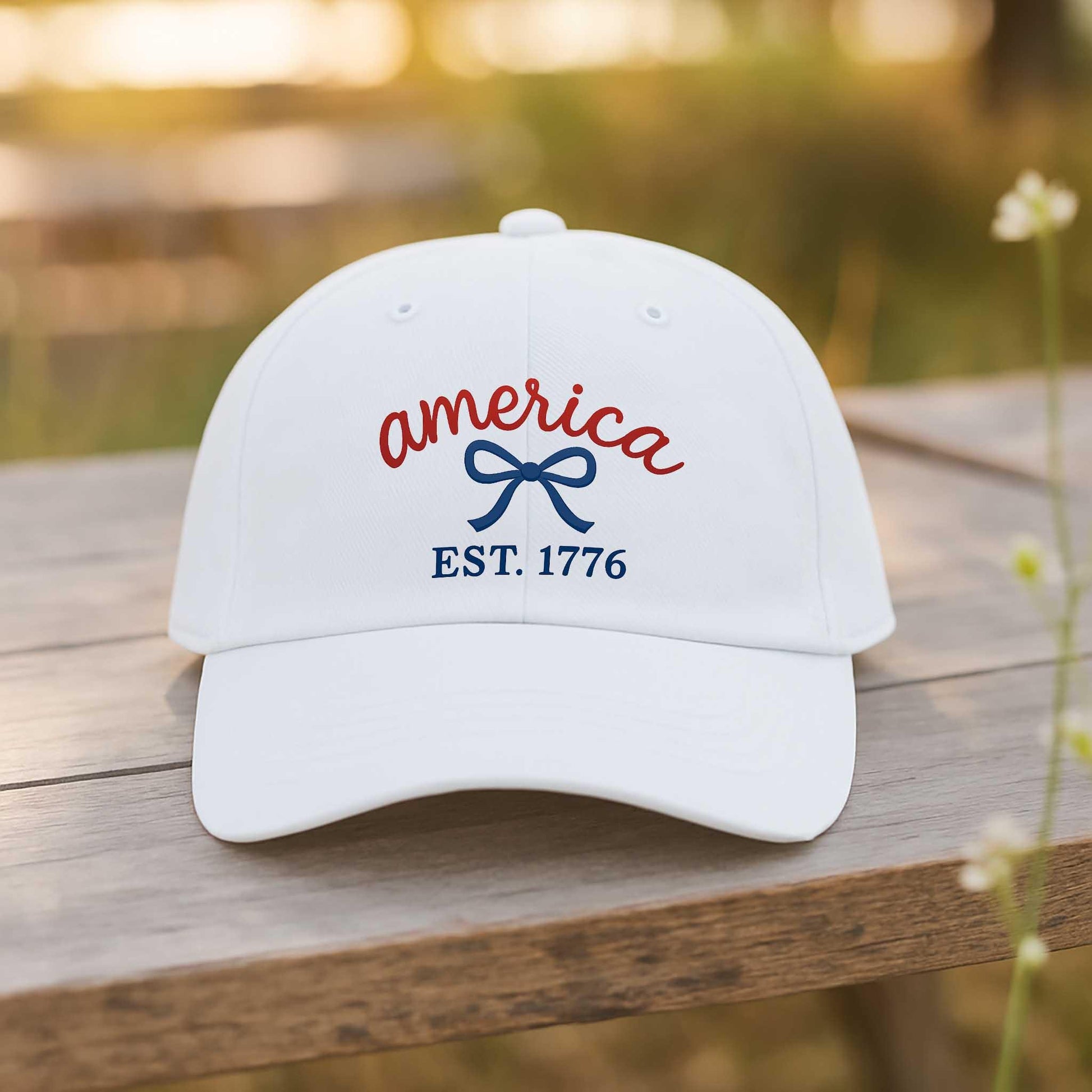 America EST 1776 Hat - Patriotic Bow Cap - 4th of July Cute USA Hat - Women’s Summer Hat - Independence Day Gift