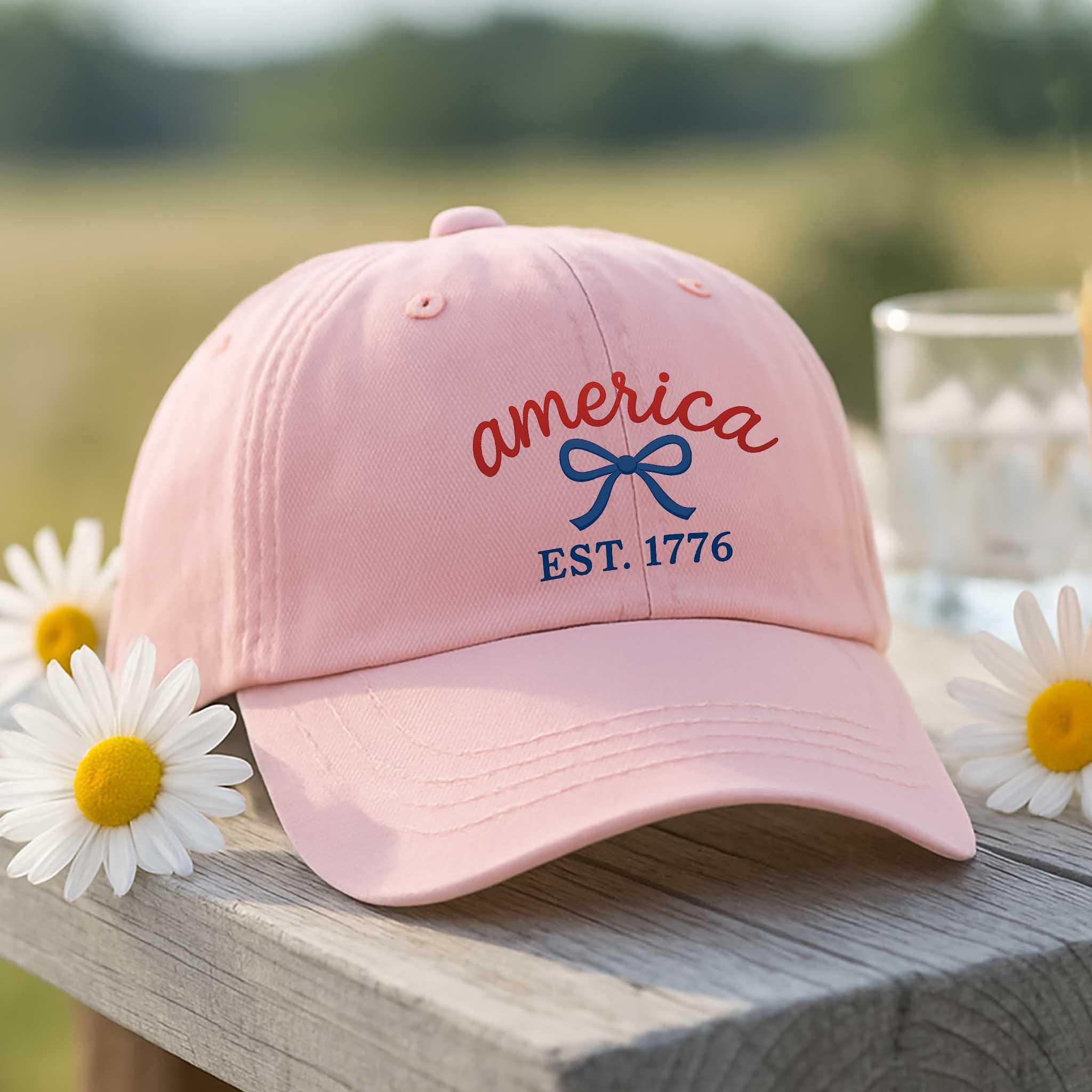 America EST 1776 Hat - Patriotic Bow Cap - 4th of July Cute USA Hat - Women’s Summer Hat - Independence Day Gift