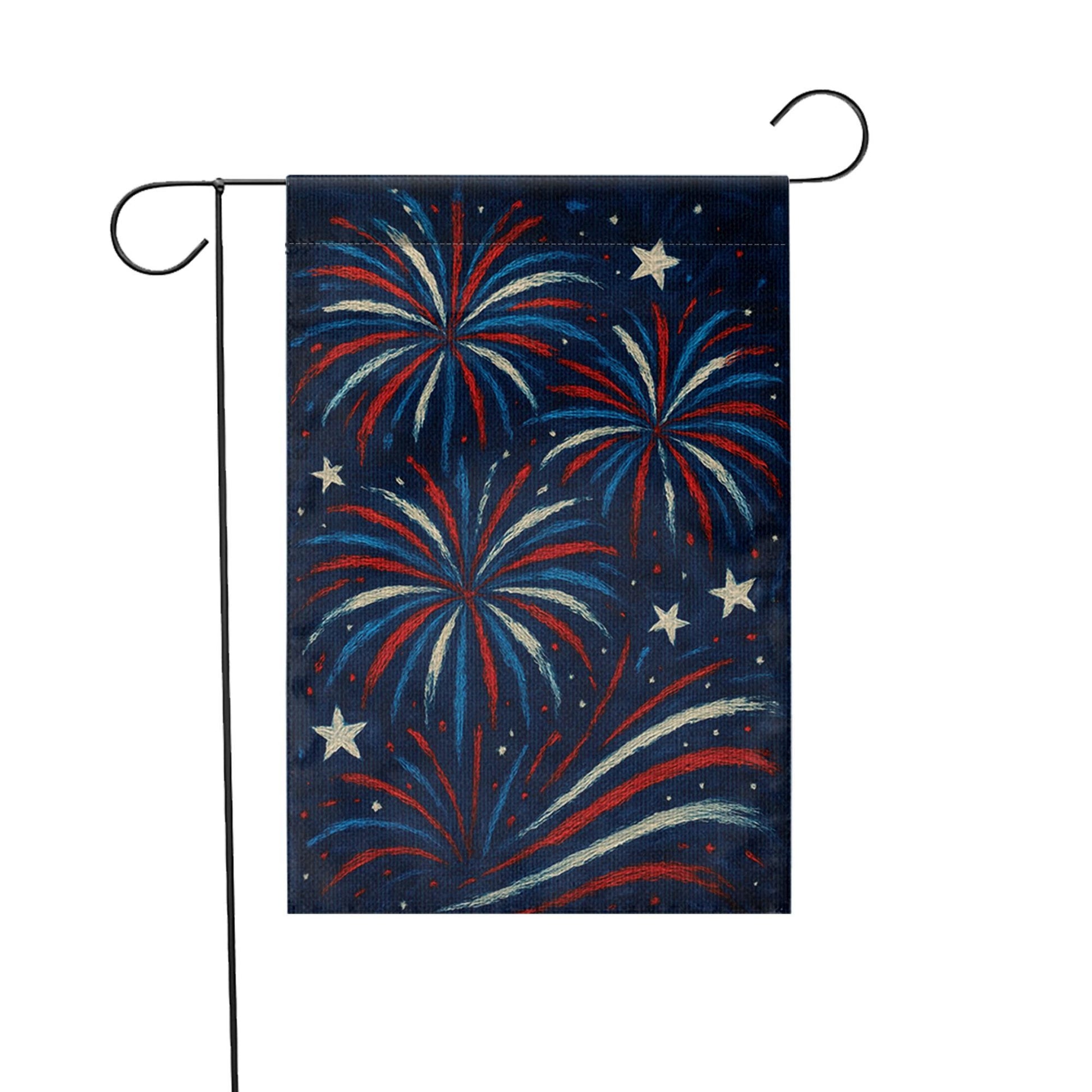 Patriotic Fireworks Garden Flag, Red White Blue Outdoor Decor, 4th of July Yard Banner, Summer Celebration Flag
