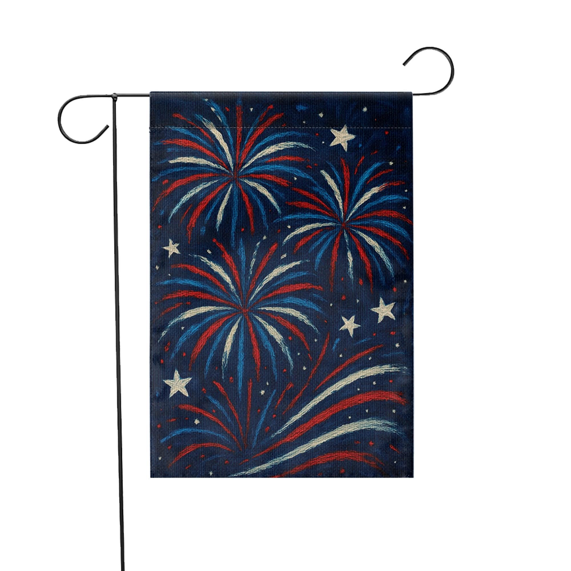 Patriotic Fireworks Garden Flag, Red White Blue Outdoor Decor, 4th of July Yard Banner, Summer Celebration Flag