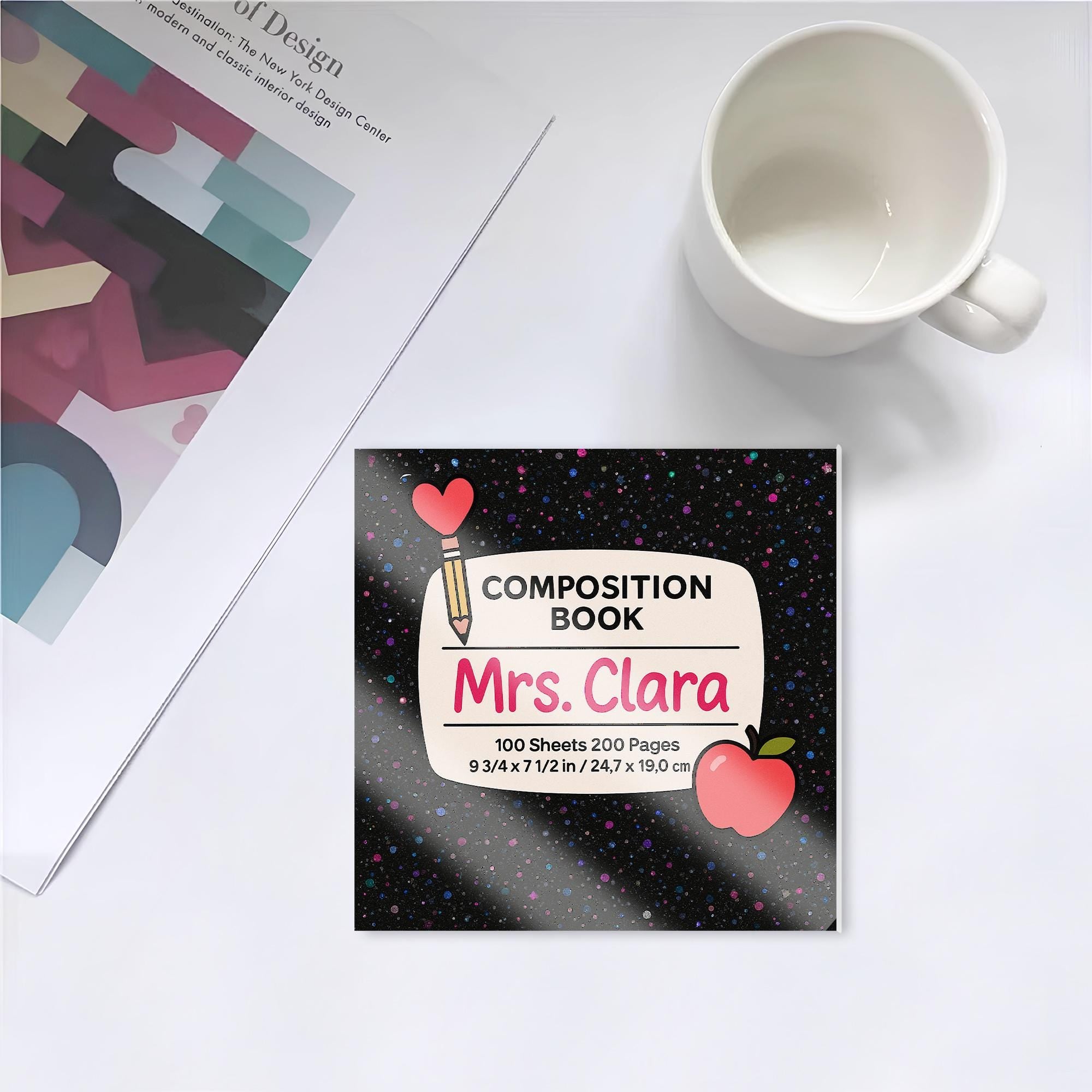 Custom Teacher Coaster – Personalized Composition Book Design with Name, Cute Back to School Desk Gift for Educators or Classroom Decor