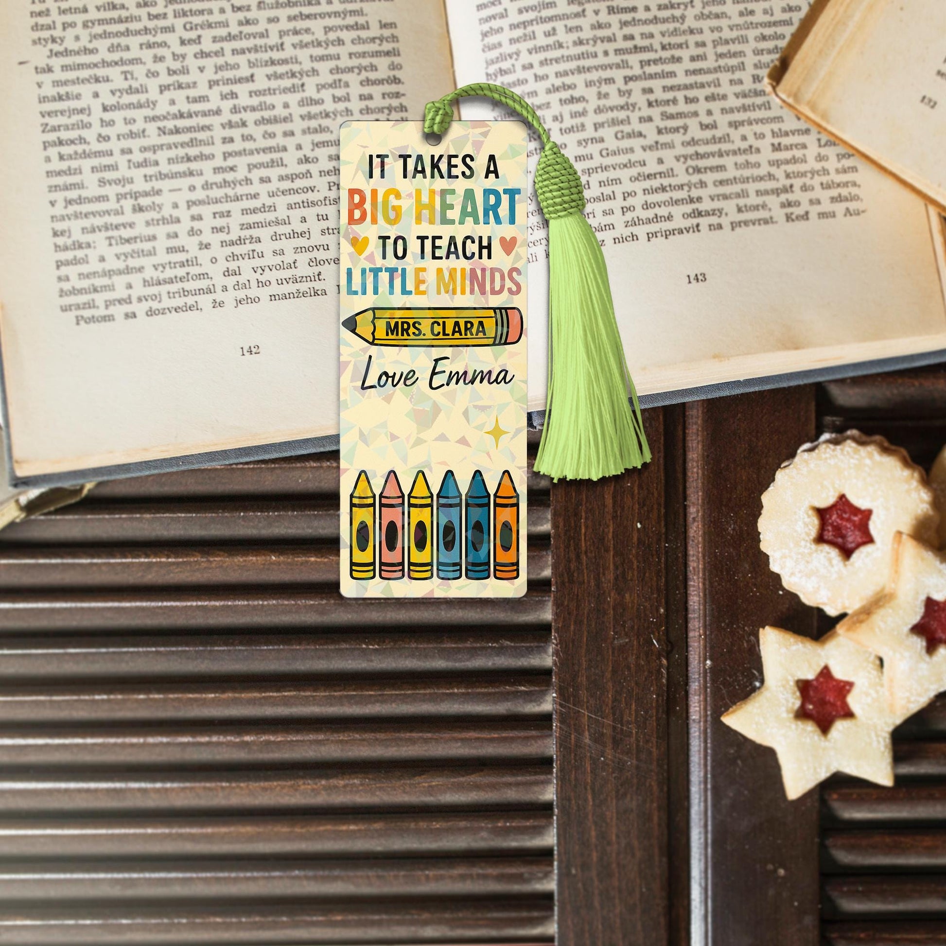 Custom Teacher Holographic Bookmark – Big Heart to Teach Little Minds with Name & Tassel, Personalized Back to School or Year-End Gift