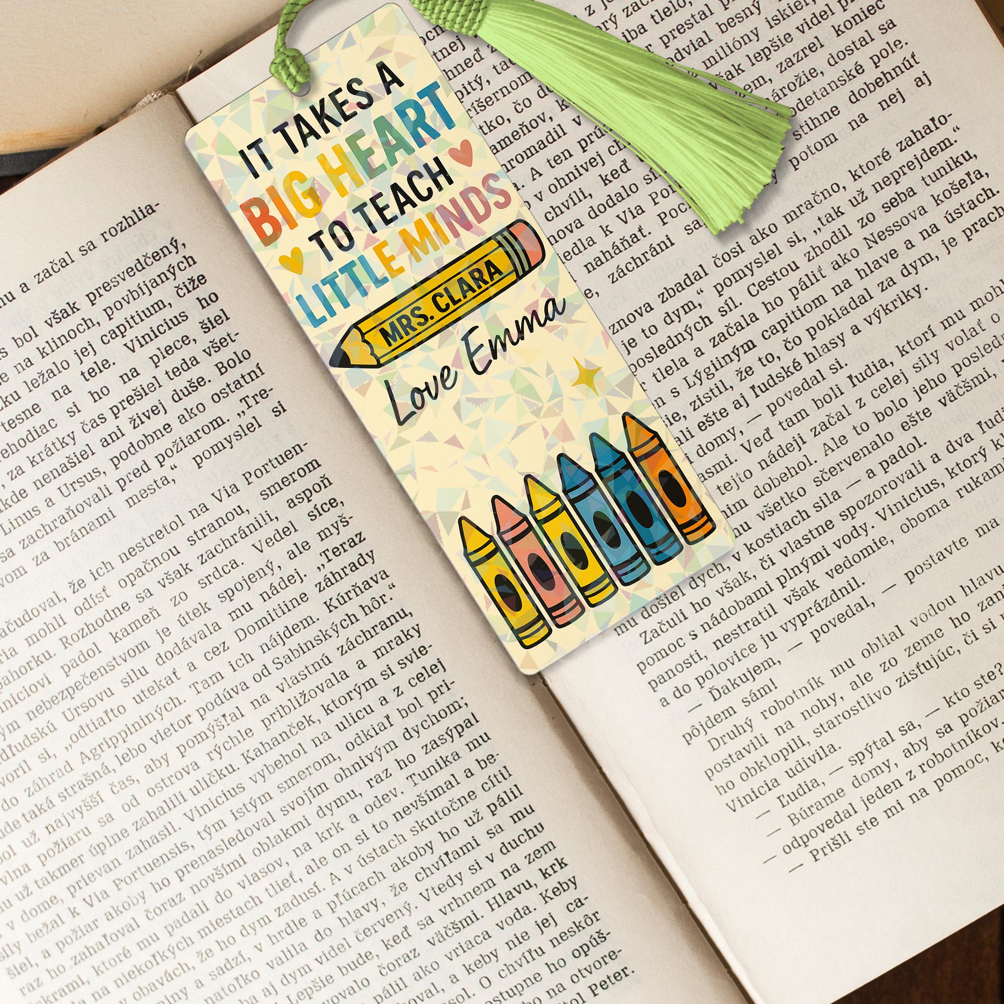 Custom Teacher Holographic Bookmark – Big Heart to Teach Little Minds with Name & Tassel, Personalized Back to School or Year-End Gift