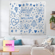 Custom Wedding Tapestry – Personalized Bride Gift with Name, Date & Pet, Bridal Shower or Engagement Party Wall Decor Keepsake