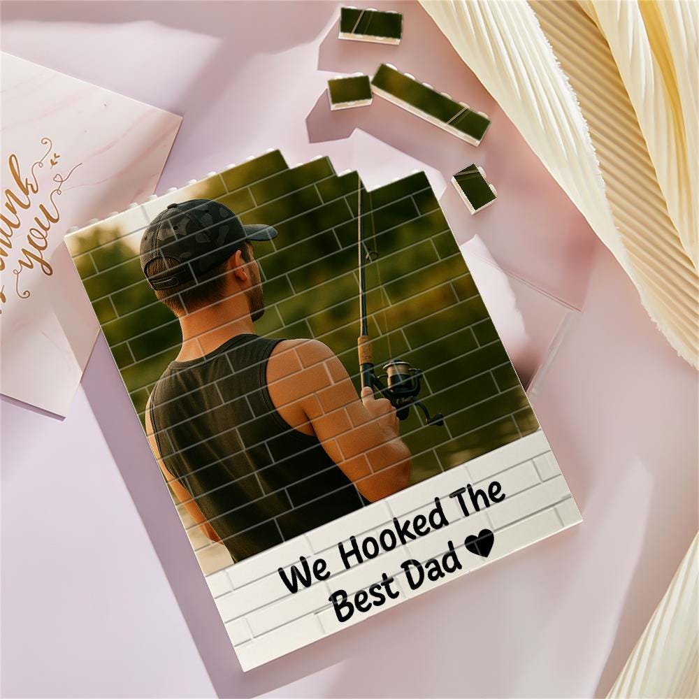 Personalized Fishing Dad Photo Building Block, "We Hooked The Best Dad" Custom Keepsake Gift, Father's Day Unique Photo Gift for Him