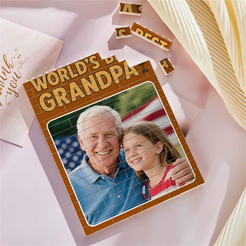 Personalized World's Best Grandpa Custom Photo Building Block Style Gift, Grandfather Picture Frame, Unique Brick Print Keepsake Him