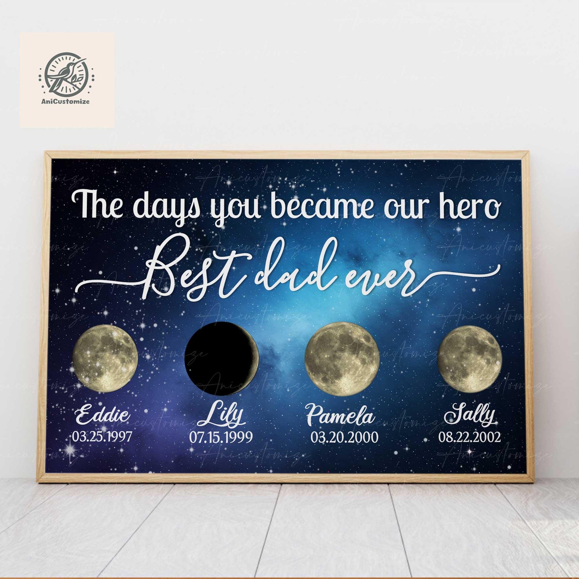 Custom Moon Phase Dad UNFRAME Poster Gift, Personalized Father's Day Gift, Best Dad Ever Poster, Dad Birthday Gift, Moon Phase Wall Art