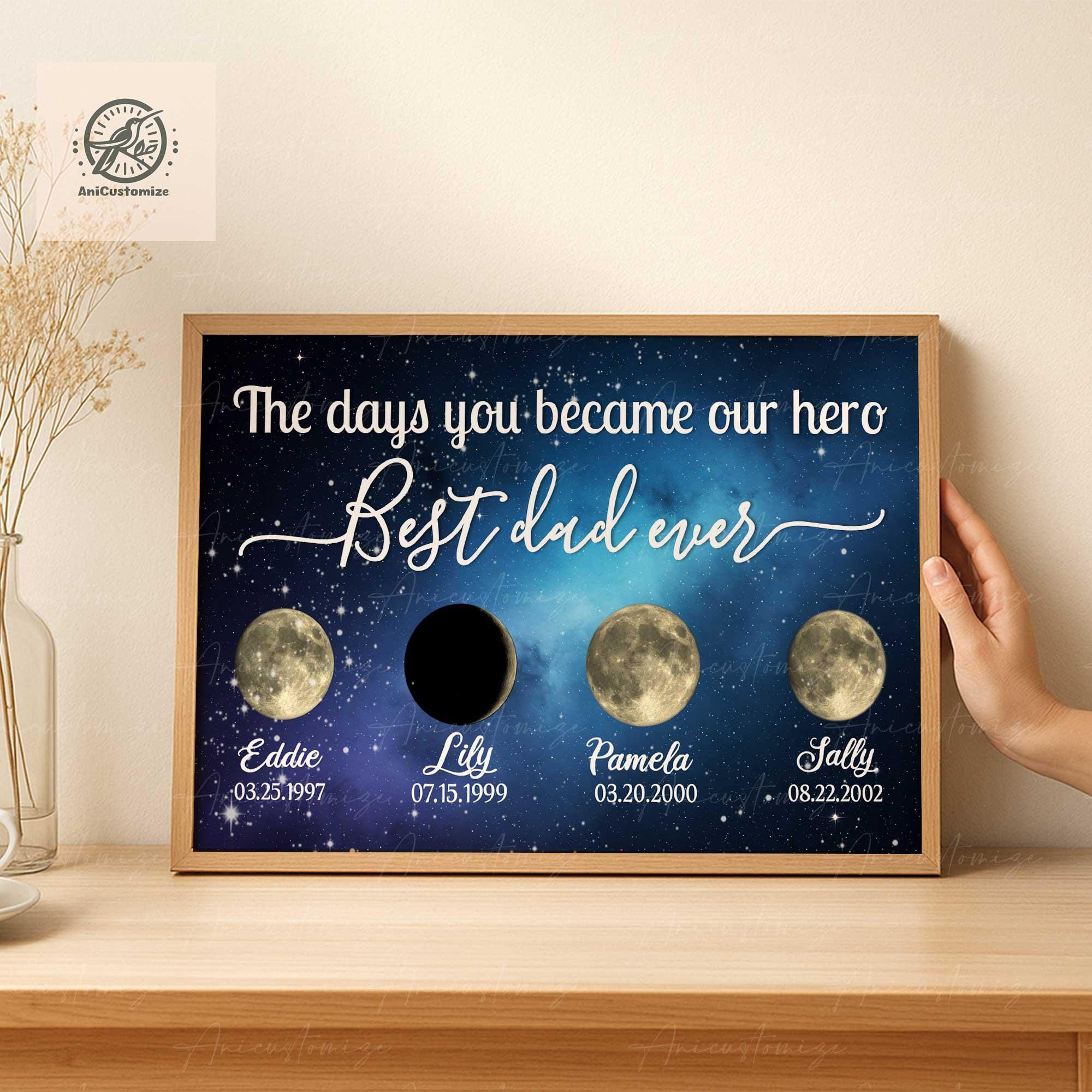 Custom Moon Phase Dad UNFRAME Poster Gift, Personalized Father's Day Gift, Best Dad Ever Poster, Dad Birthday Gift, Moon Phase Wall Art
