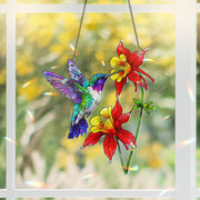 Vibrant Hummingbird & Columbine Acrylic Window Hanging Ornament, Nature Lover Gift, Colorful Garden Decor, Bird Lover Gift, Home Wall Art