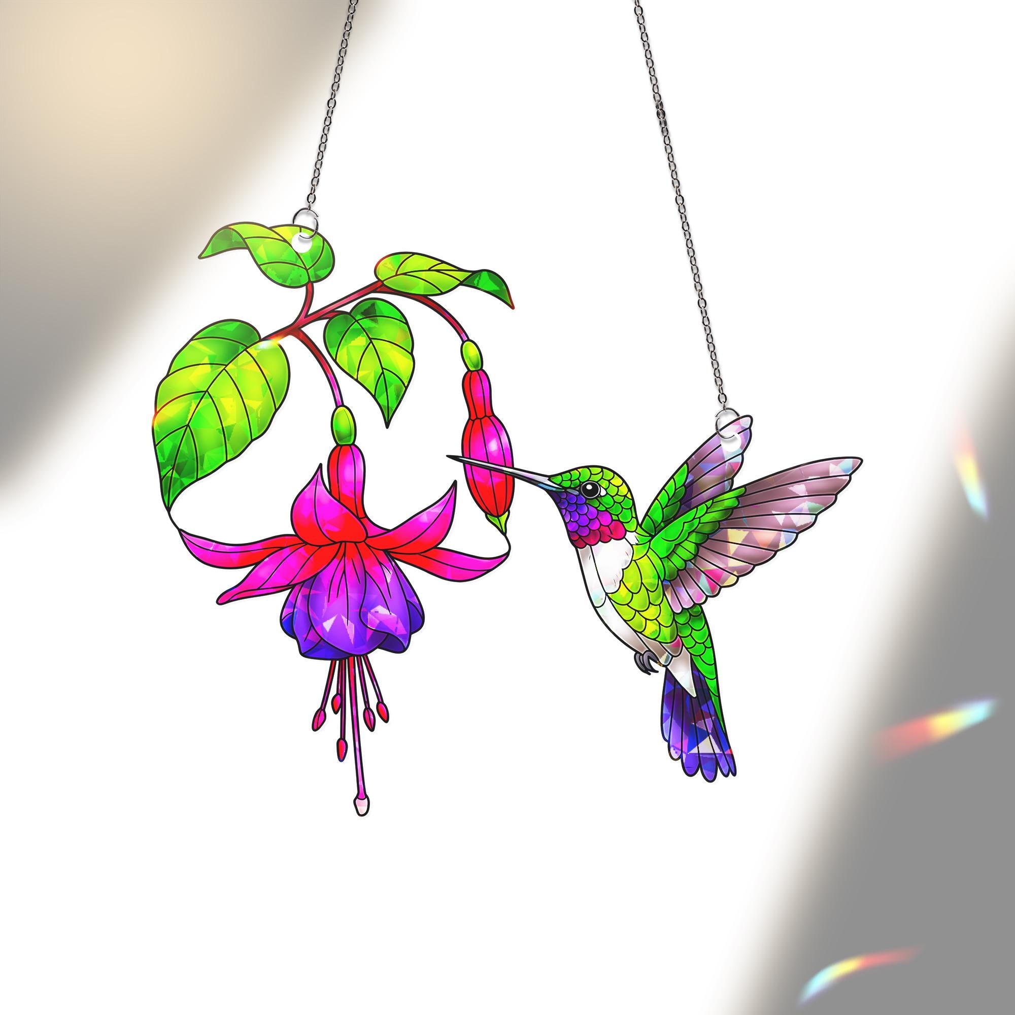 Hummingbird Fuchsia Acrylic Window Hanging Ornament, Bird Lover Gift, Home Decor, Wall Art Gift, Nature Art, Garden Mom