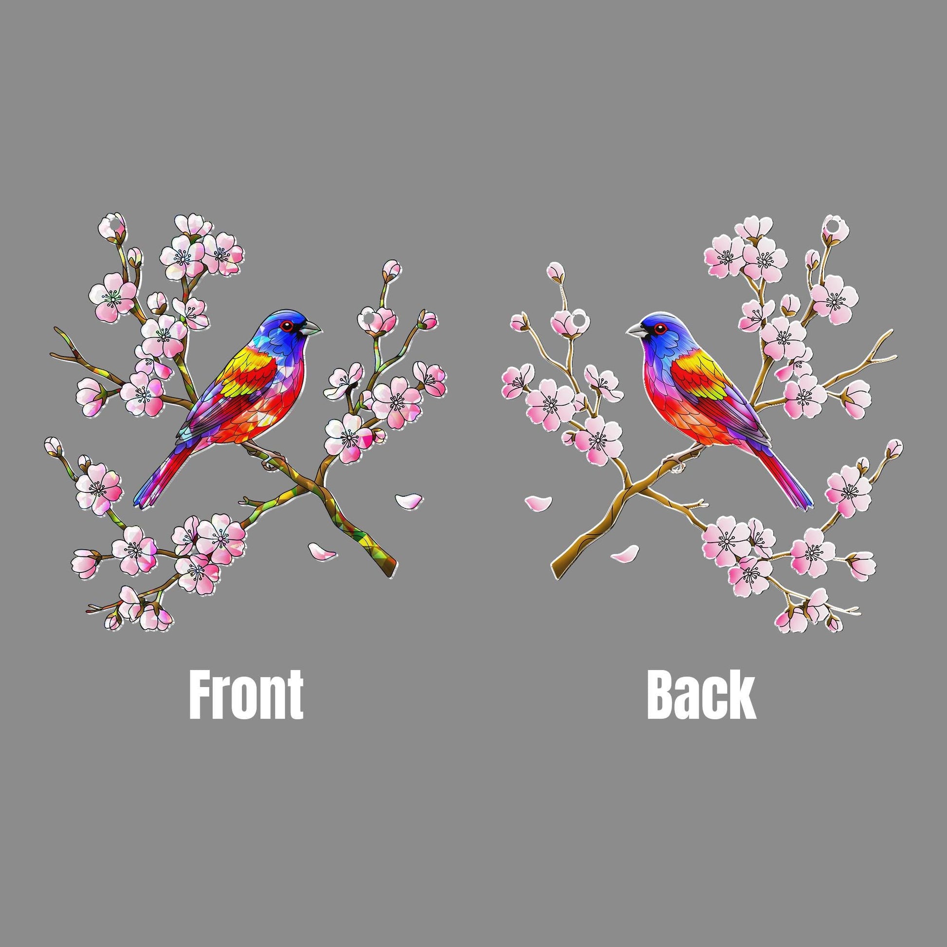 Painted Bunting Bird & Cherry Blossom Acrylic Window Hanging Ornament, Vibrant Spring Home Decor Gift Idea, Bird Lover, Flower Lover