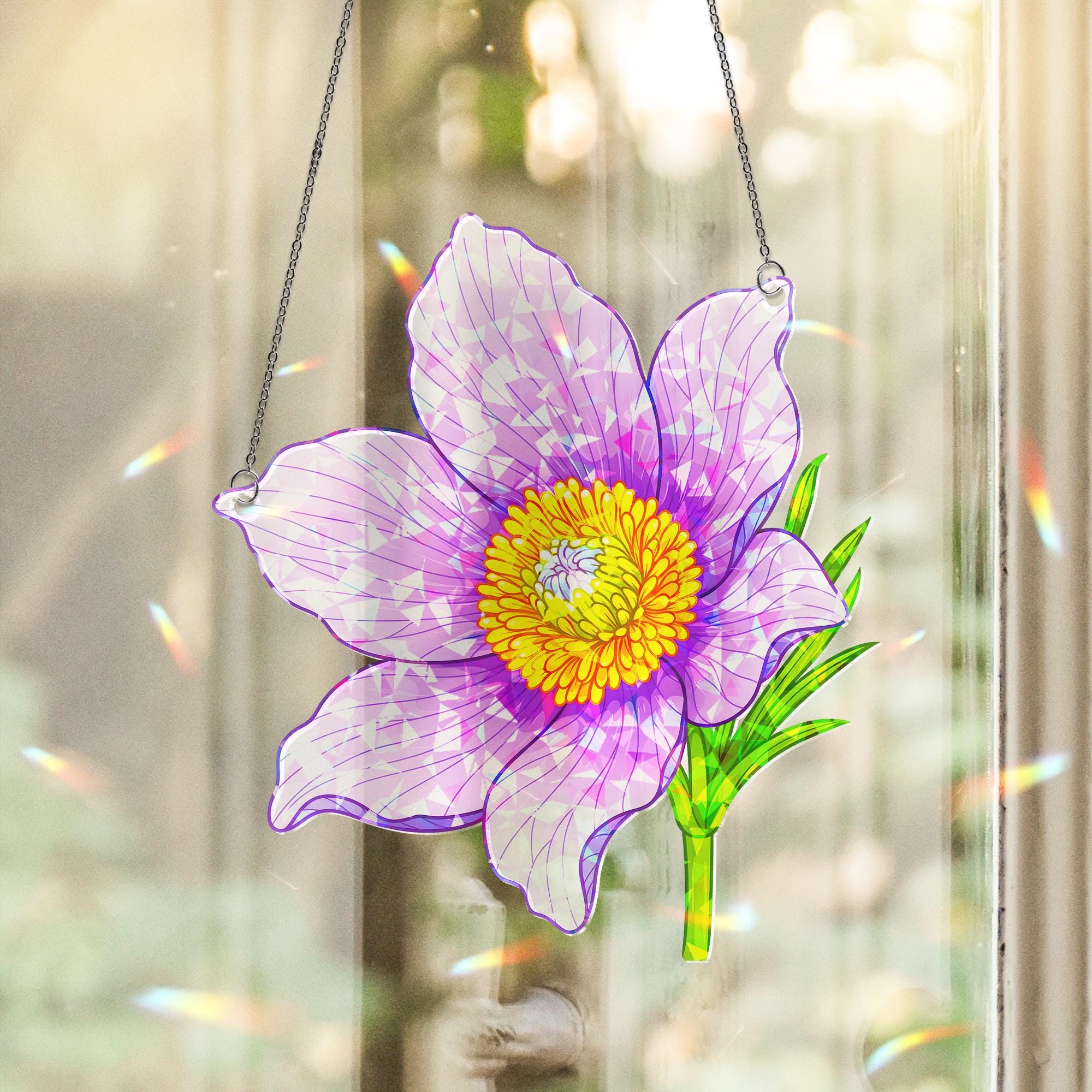 Vibrant Pasque Flower Acrylic Window Hanging Ornament, Delicate Floral Art Ornament, Botanical Home Decor, Flower Lover, Gift For Her