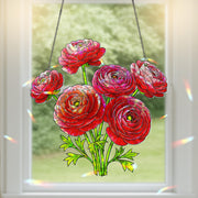 Red Pink Ranunculus Hologram Acrylic Window Hanging Ornament, Botanical Home Decor, Beautiful Gift For Her, Flower Lover