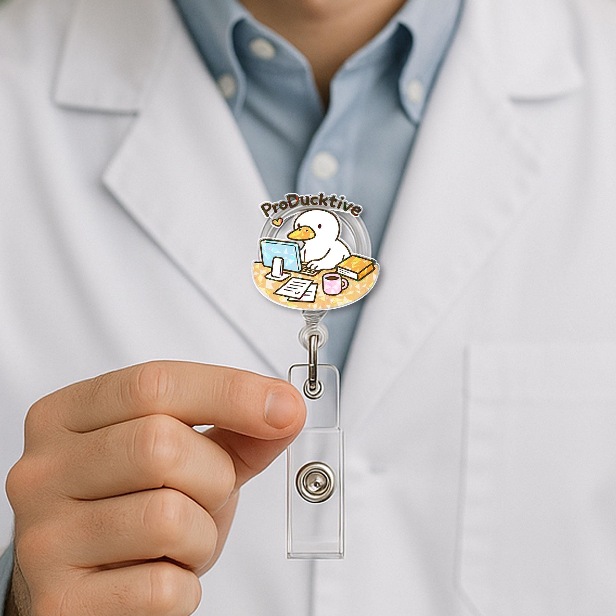 ProDucktive Duck Badge Reel – Cute Retractable ID Holder for Nurses, Office Staff, Teachers, Work Lanyard Gift for Coworkers