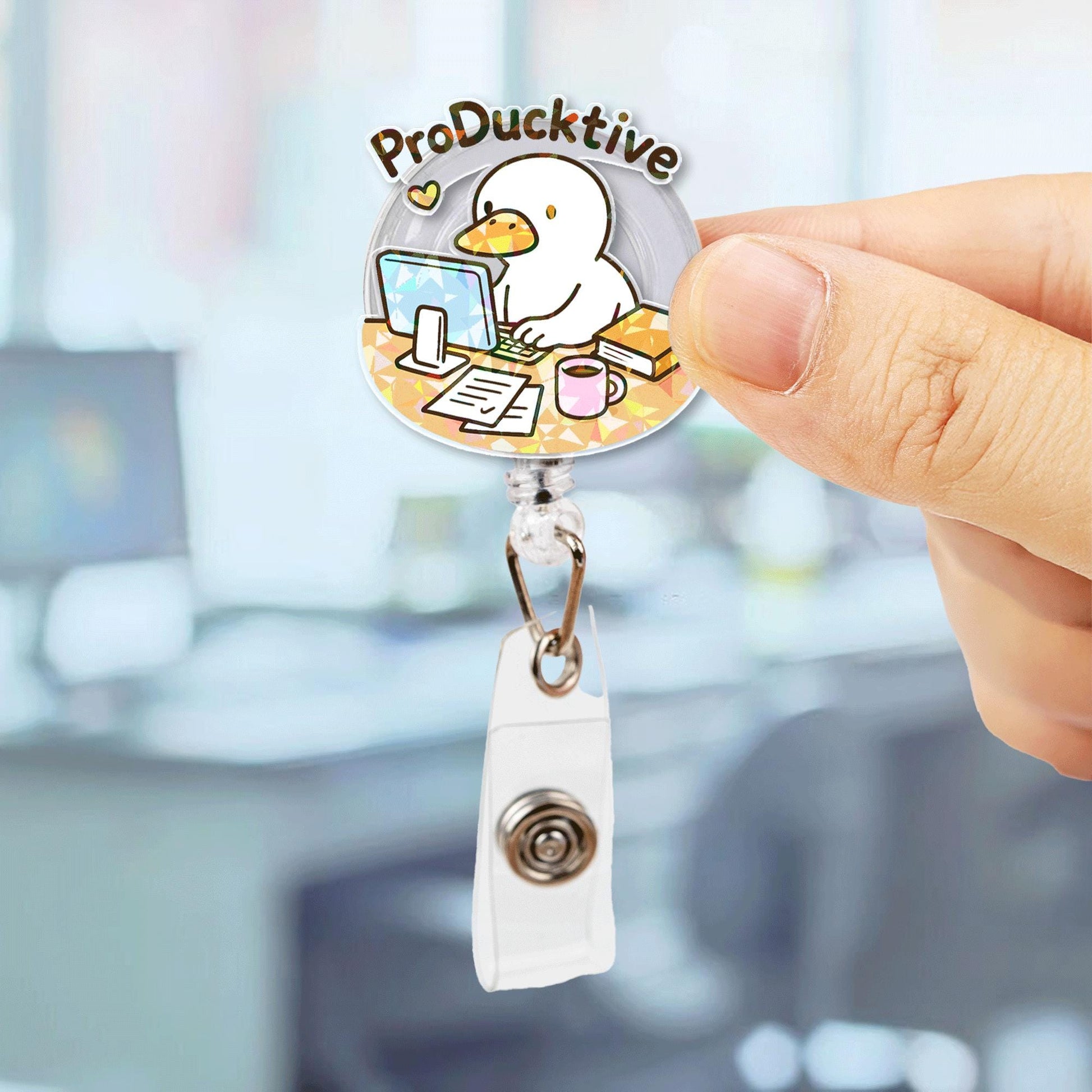 ProDucktive Duck Badge Reel – Cute Retractable ID Holder for Nurses, Office Staff, Teachers, Work Lanyard Gift for Coworkers