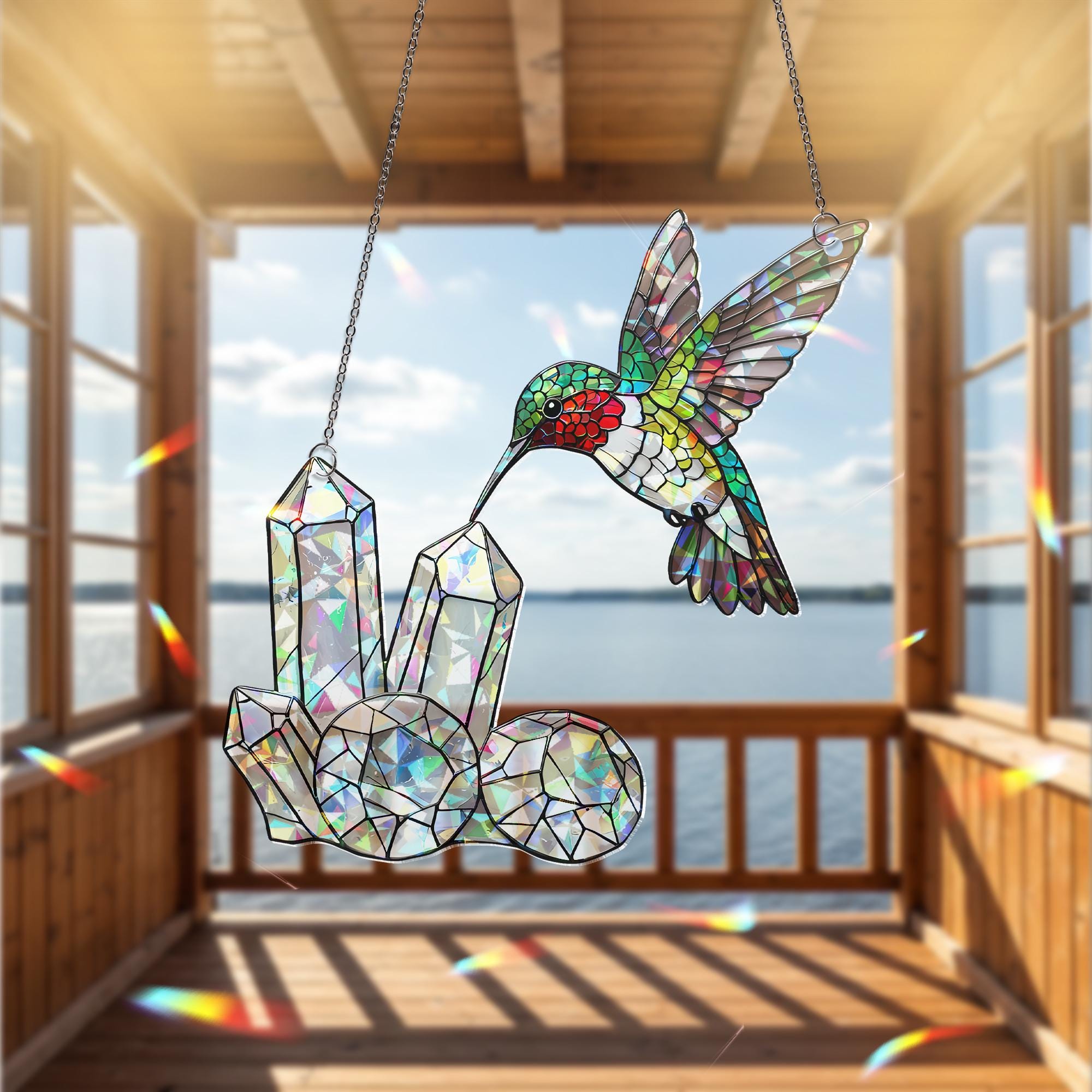 Hummingbird ACRYLIC Hologram Decor, Crystal Hologram Decor, Bird Lover Gift, Rainbow Light Catcher, Elegant Home Decor, Hummingbird Decor