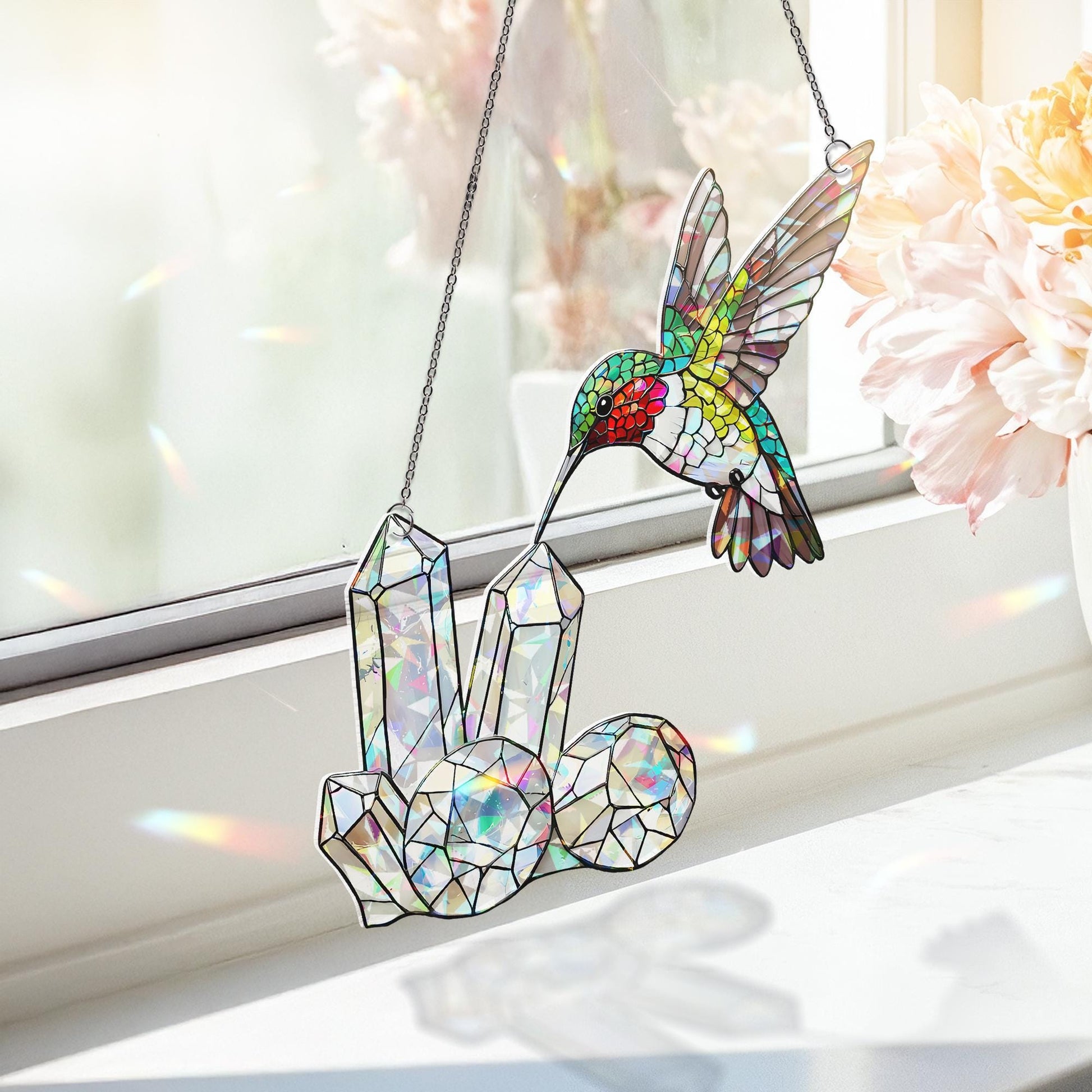 Hummingbird ACRYLIC Hologram Decor, Crystal Hologram Decor, Bird Lover Gift, Rainbow Light Catcher, Elegant Home Decor, Hummingbird Decor