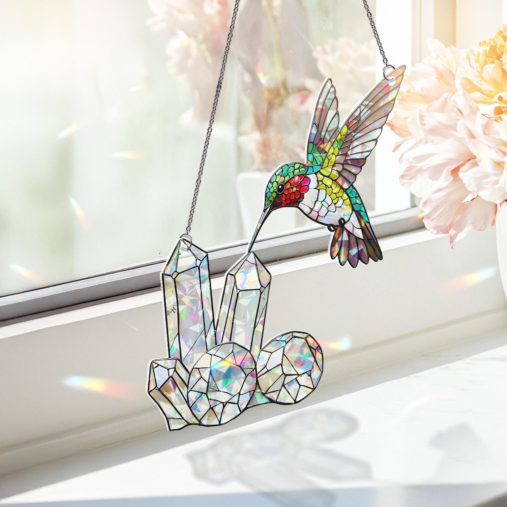 Hummingbird ACRYLIC Hologram Decor, Crystal Hologram Decor, Bird Lover Gift, Rainbow Light Catcher, Elegant Home Decor, Hummingbird Decor