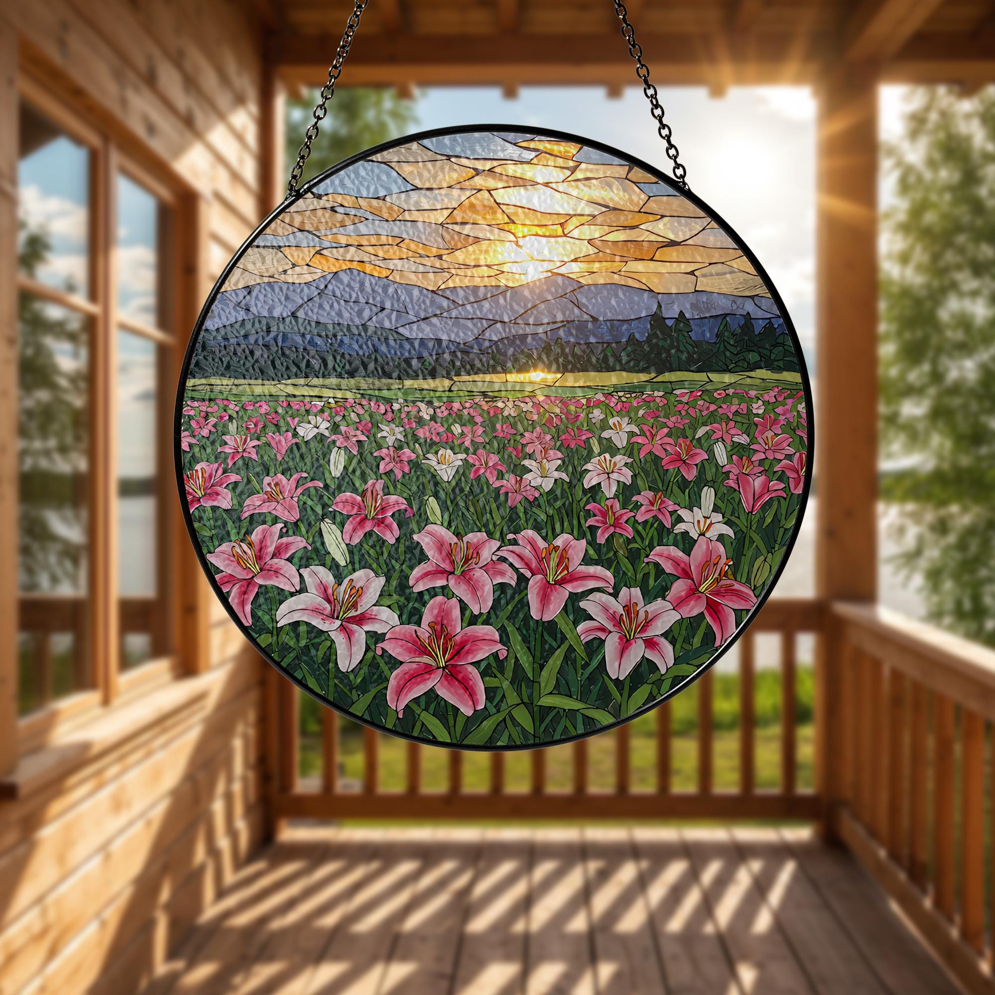 Stargazer Lily Flower Field Glass Suncatcher, Floral Window Decor, Garden Sun Catcher, Flower Lover Gift, Home Decor, Flower Lover Gift