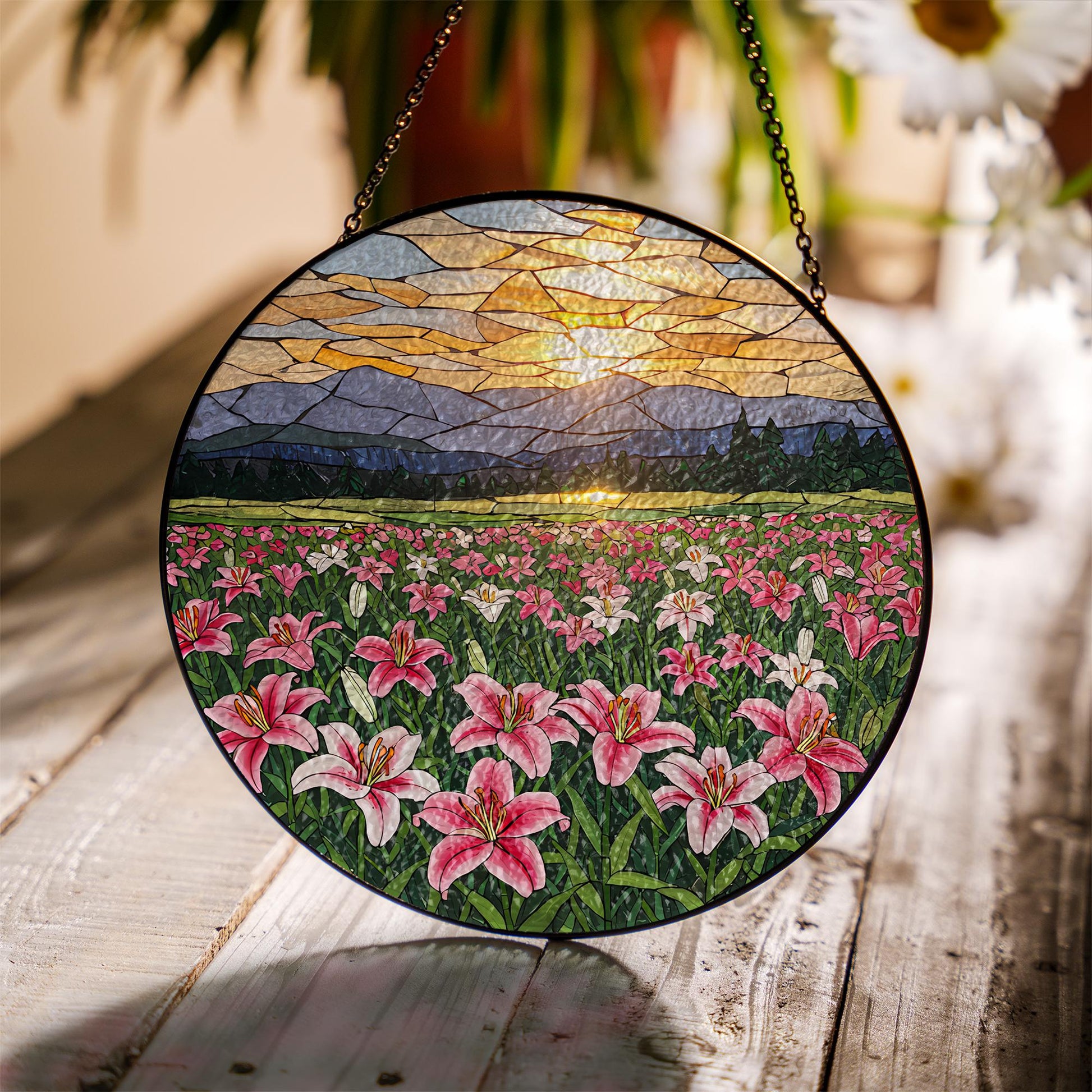 Stargazer Lily Flower Field Glass Suncatcher, Floral Window Decor, Garden Sun Catcher, Flower Lover Gift, Home Decor, Flower Lover Gift